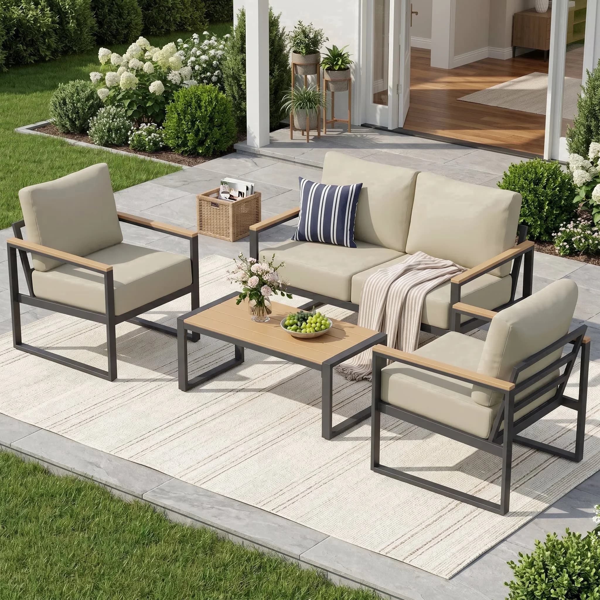 Patio Conversation Set Innovative with Weatherproof, Modern Metal, 4-Piece Outdoor Furniture - Metal Model C8095D