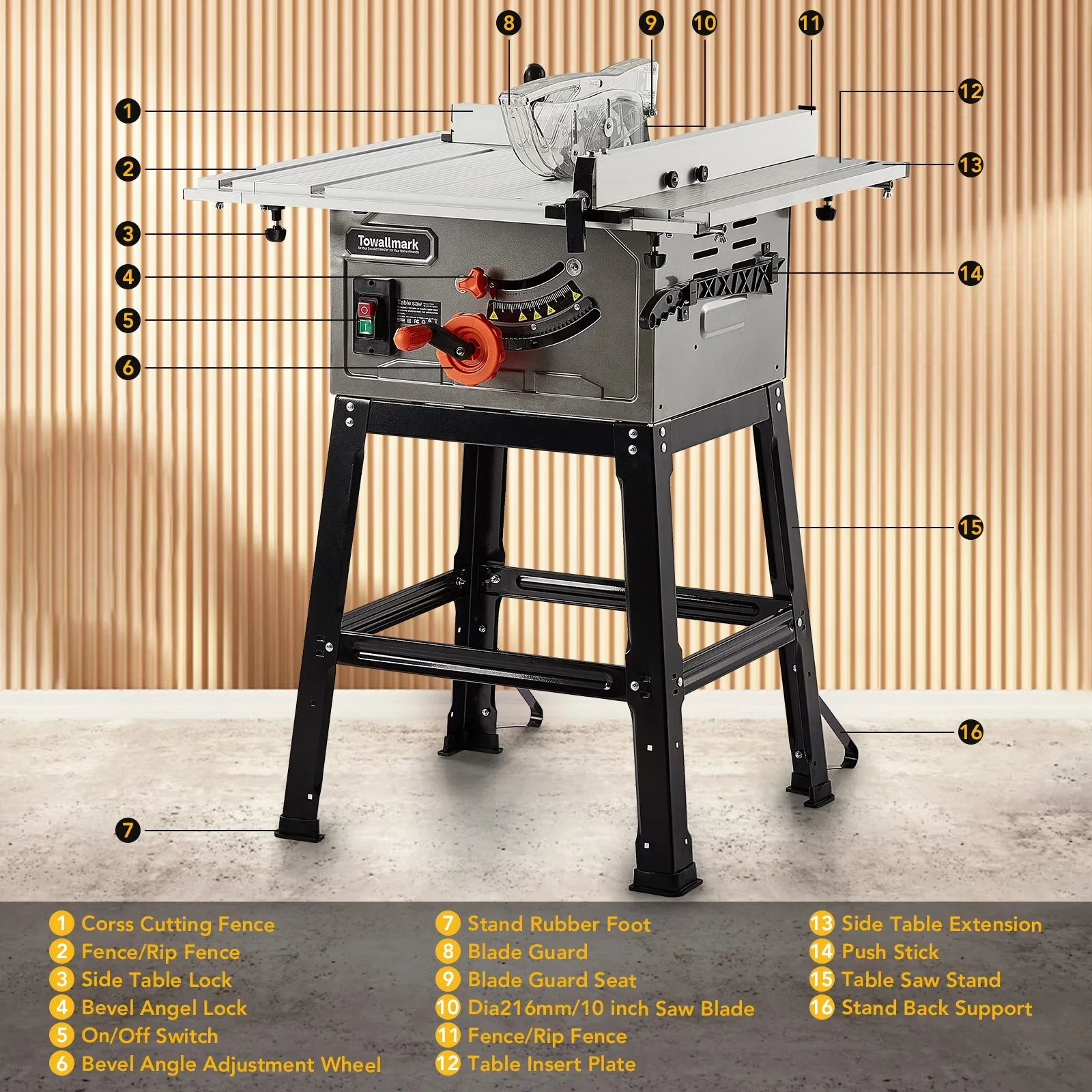 Power Saw Sleek with Adjustable, Push Stick, 10inch 15A Portable Table - Model C975A9
