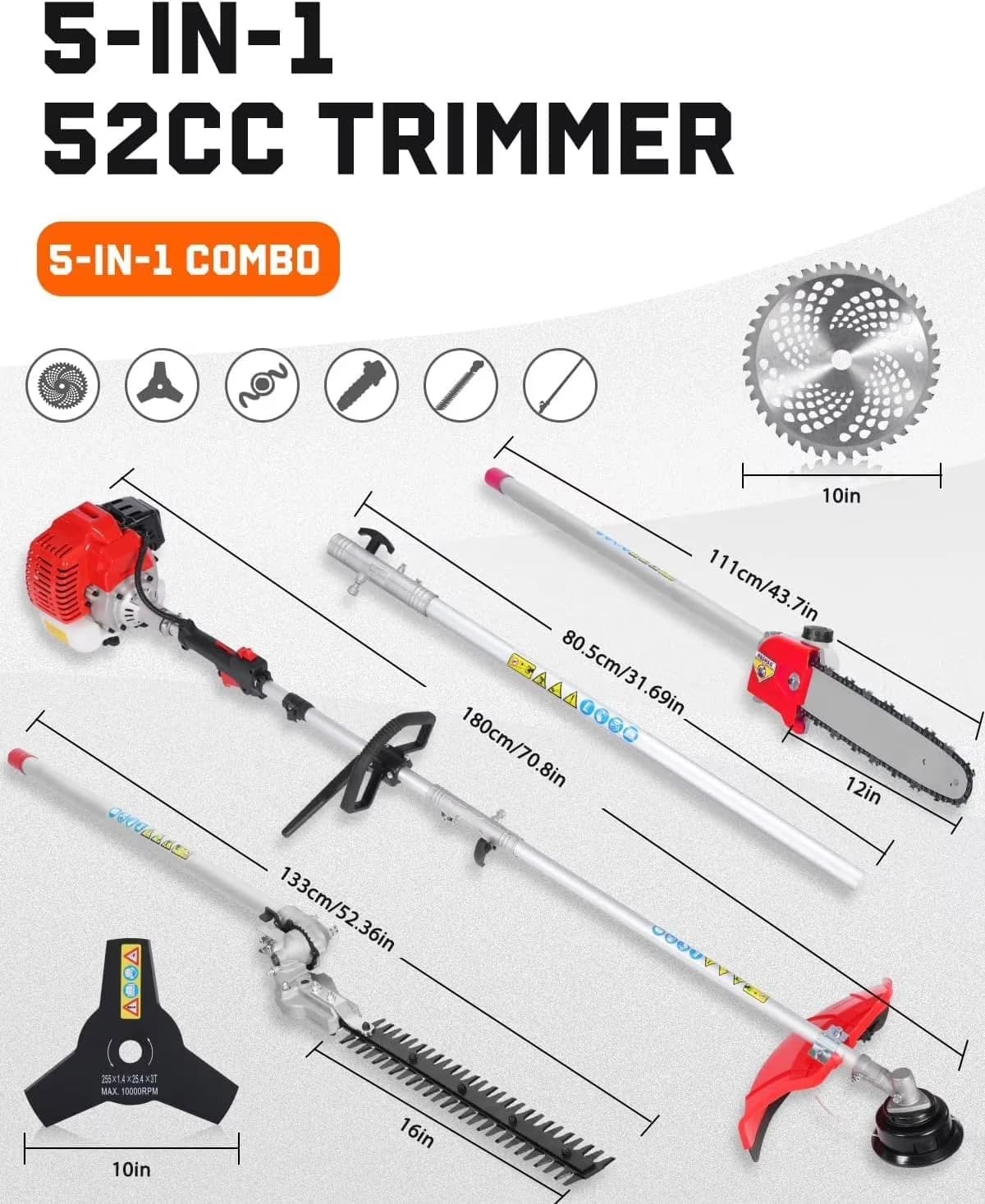 Efficient String Trimmer with Extendable, Handheld Weed Eater, Gas Weed Wacker - Red Model FC975D