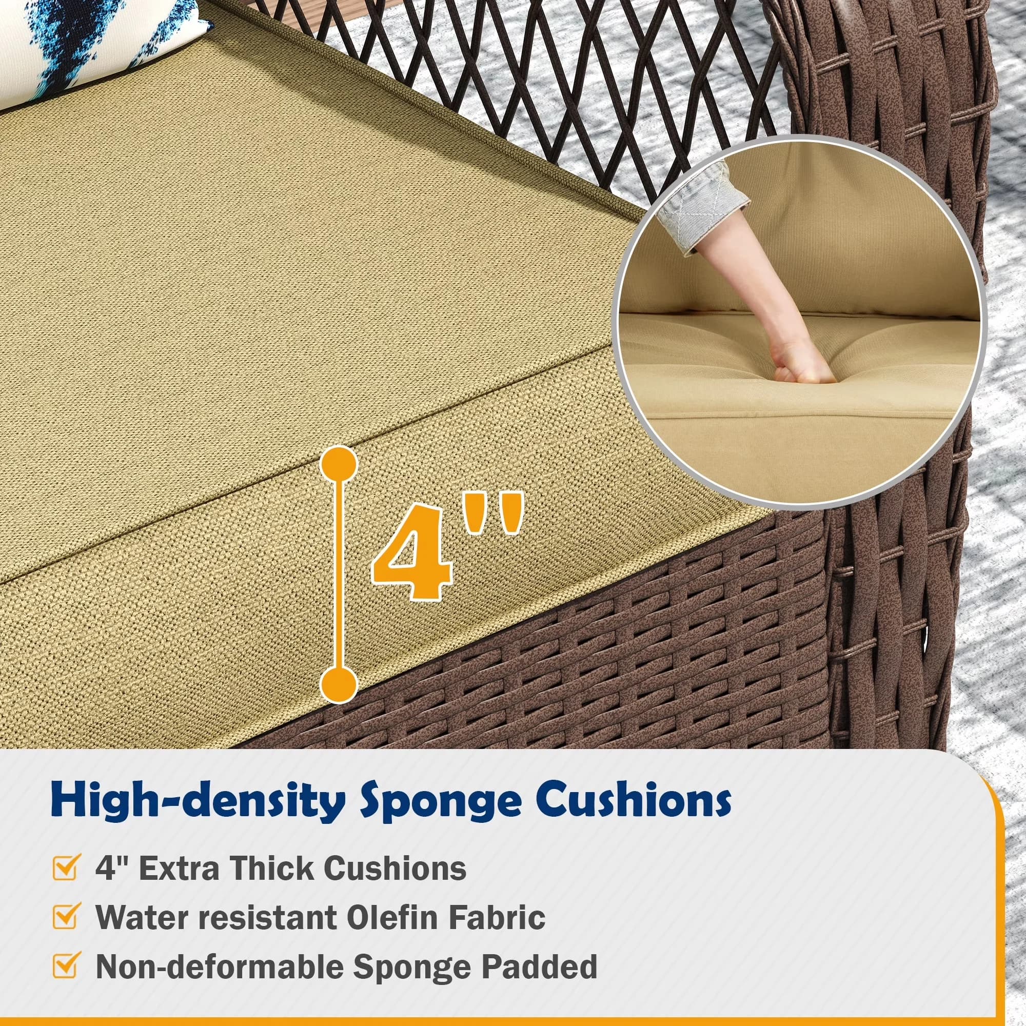 Modern Patio Dining Set with Weather-Resistant, Thickened Cushions and Table, Wicker Furniture - Rattan Beige Model 8501A1
