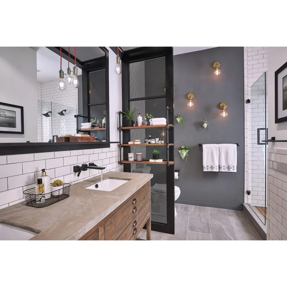 Bathroom Renovation Stylish with Contemporary, Overall Depth: 3.91", Shelf - Black Zinc Model A26536