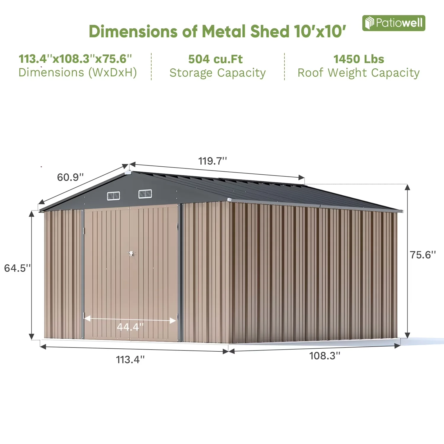 Shed Quality with Waterproof, Sloping Roof and Double Lockable Door, Brown - Brown Steel Model BE1435