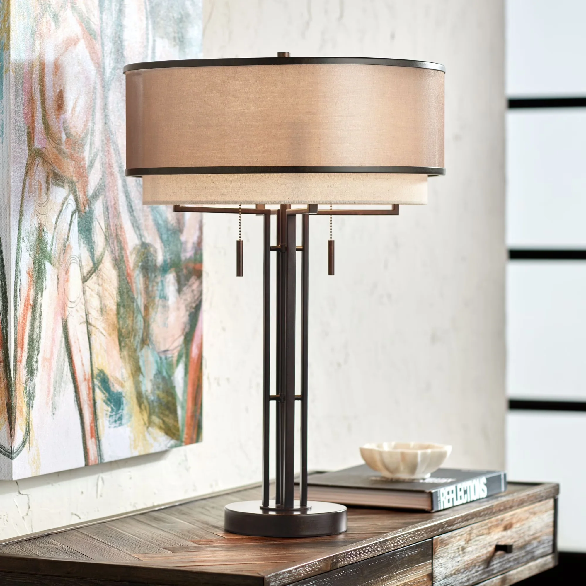Innovative Table Lamp with Incandescent, Standard Lamps - Brown Metal for Living Room, Bedroom Model C4D4AE