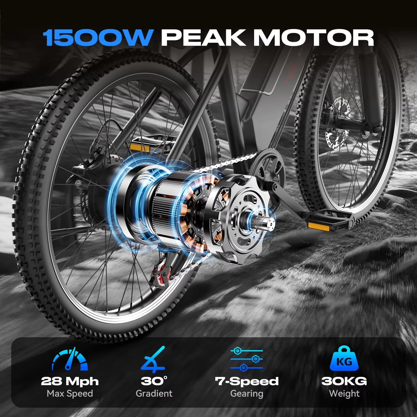 Premium Electric Bike with Battery, 1500W - Black - Universal Fit Model F207F6