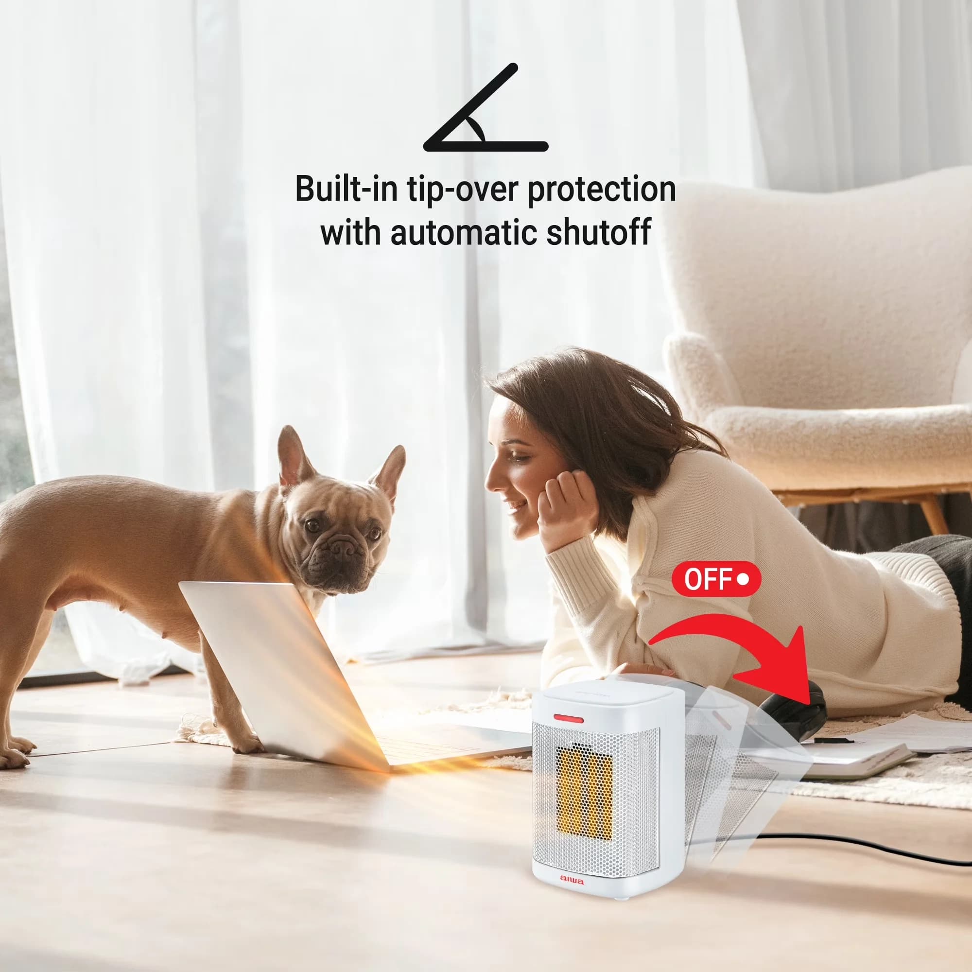 Essential Portable And Electric Space Heater with 500W, Automatic Shutoff - White Model D21BA5