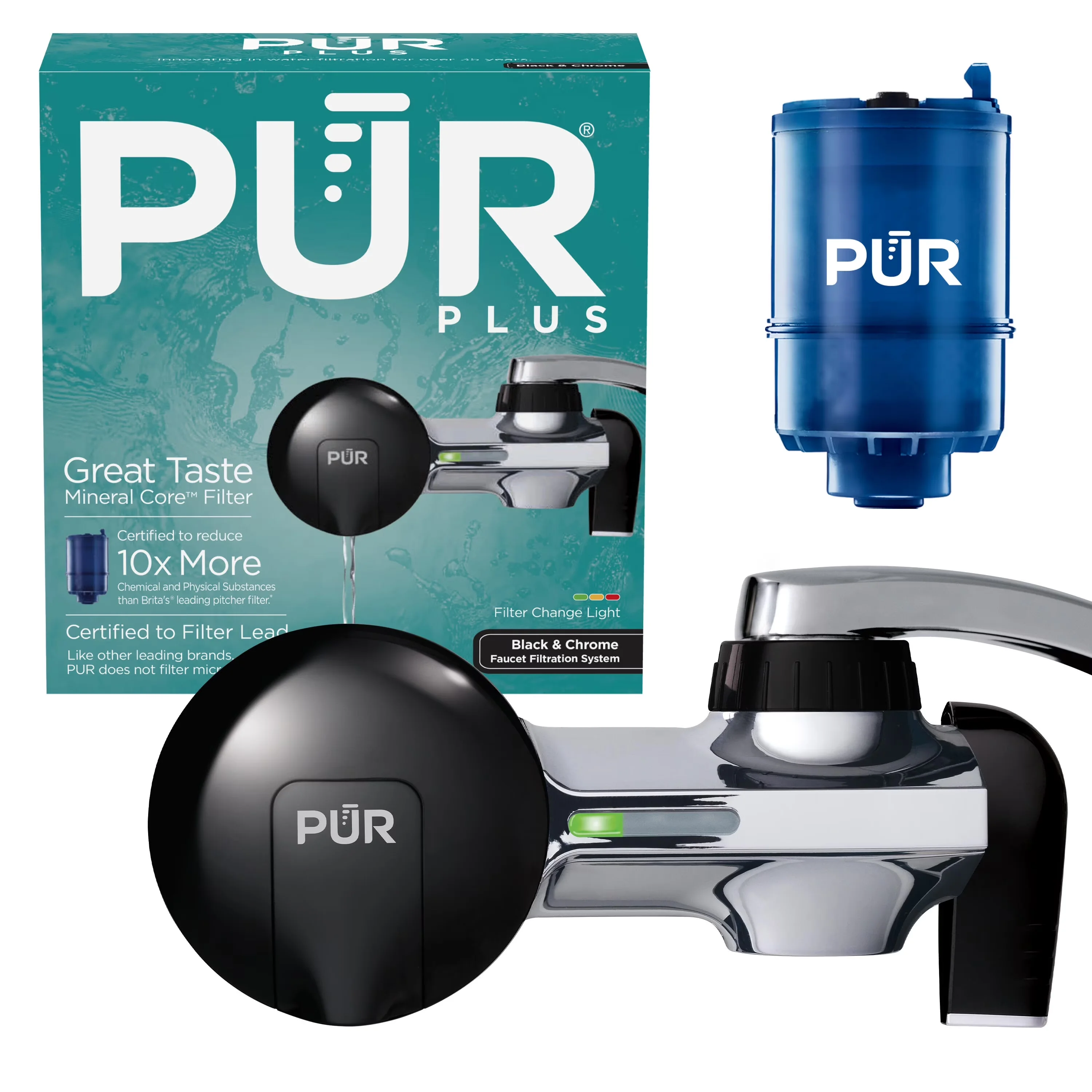 Water Filtration Premium with Sensor, Bypass Valve - Chrome;Plastic Black Model 03CBE7