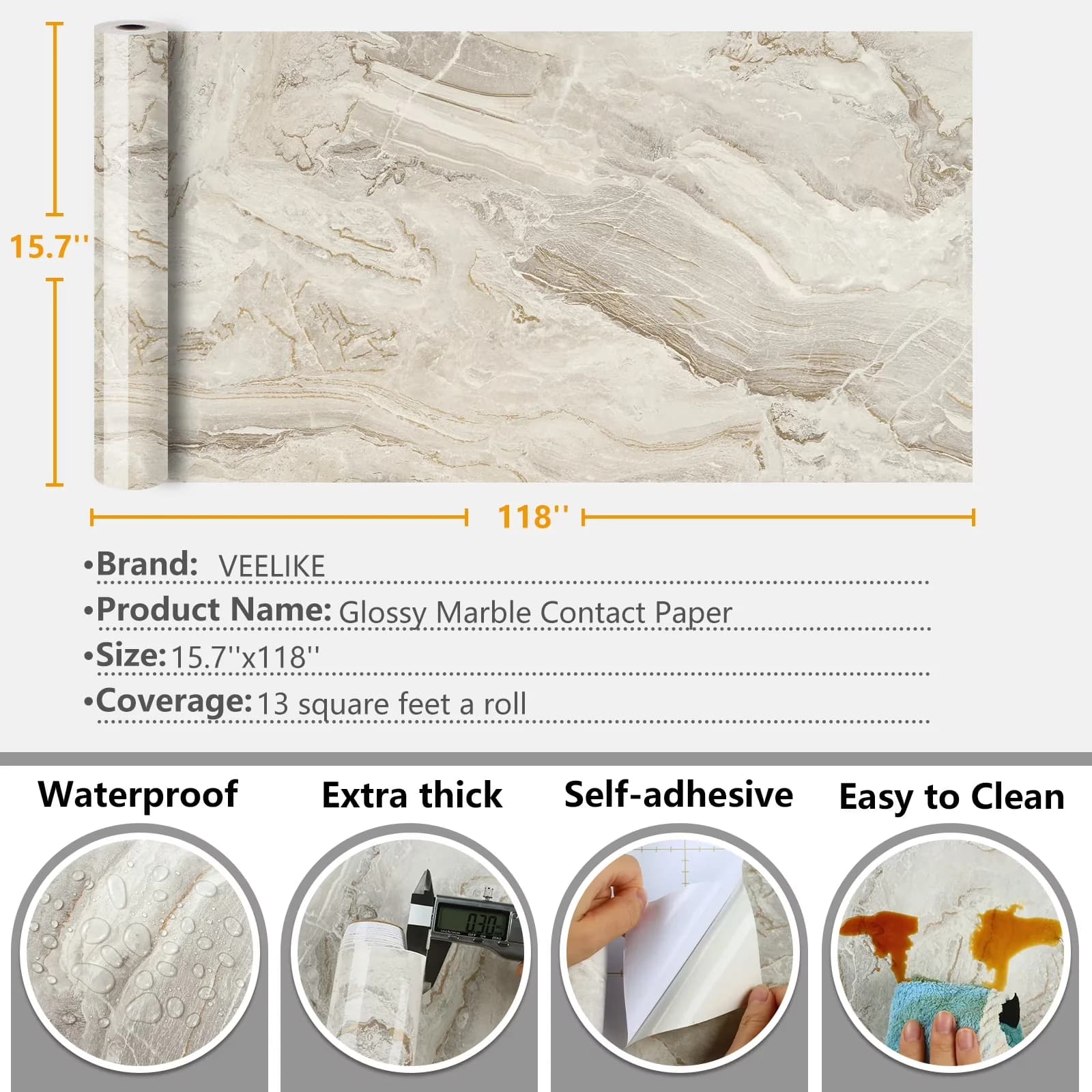 Sleek Wallpaper with Waterproof - Vinyl Gold for Kitchen, Bathroom Beige Model 2D95FA