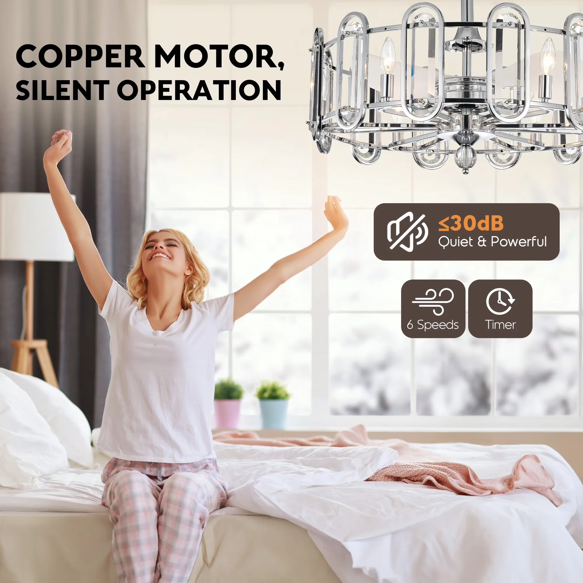 Stylish Ceiling Fan with Incandescent, Modern, Light - Silver Metal - Built to Last Model 065832