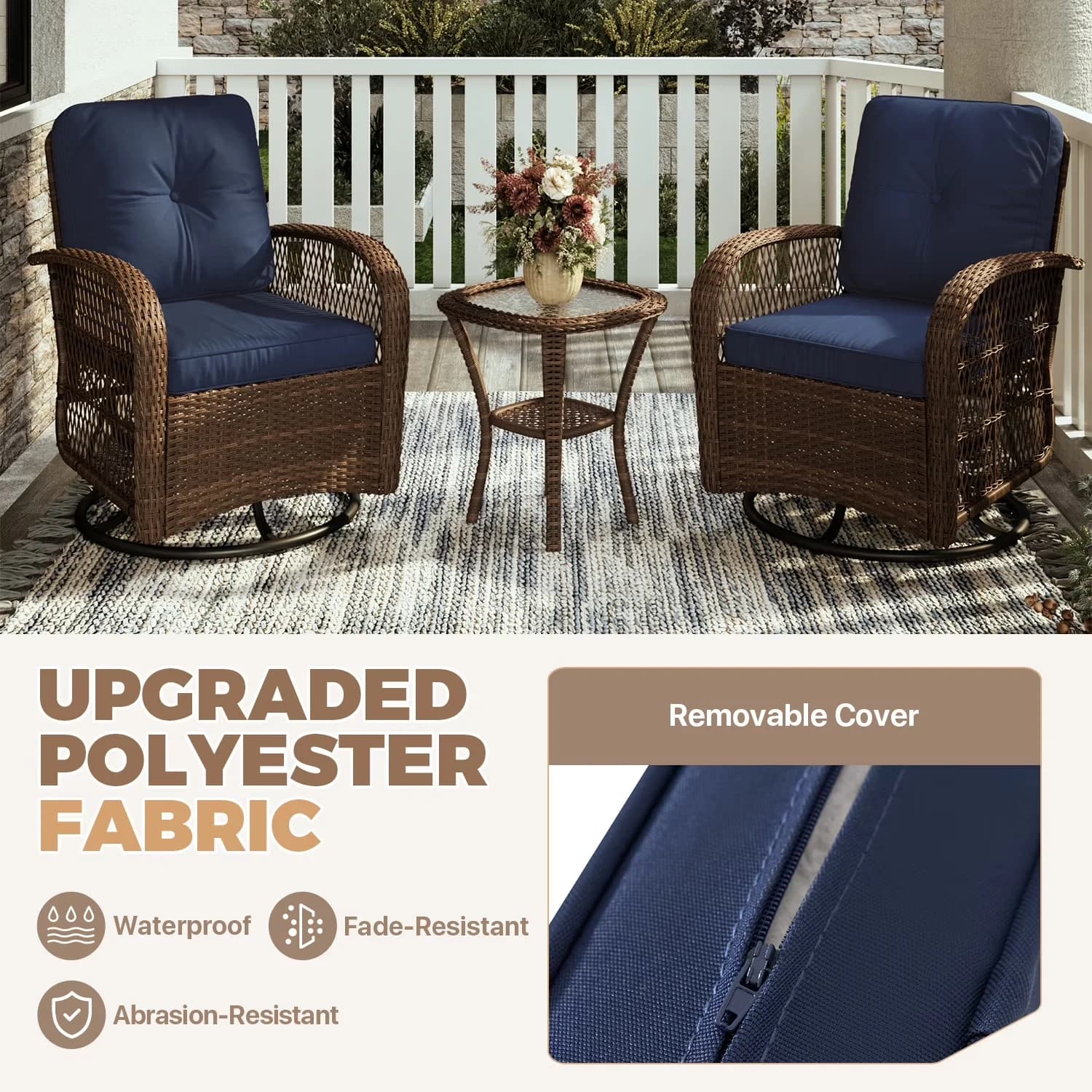 Innovative Patio Dining Set with Weatherproof, Portable - Rattan, Nonwoven Fabric, Sponge Blue Model 8F46C8