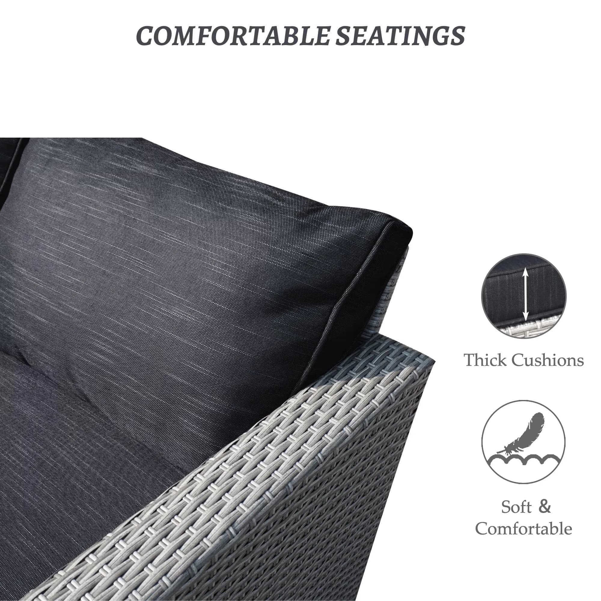Versatile Outdoor Sofas Sectional with 3 Piece All Weather Wicker Furniture Set, Gray Rattan & Black Cushions, Patio Conversation... Model 38326B