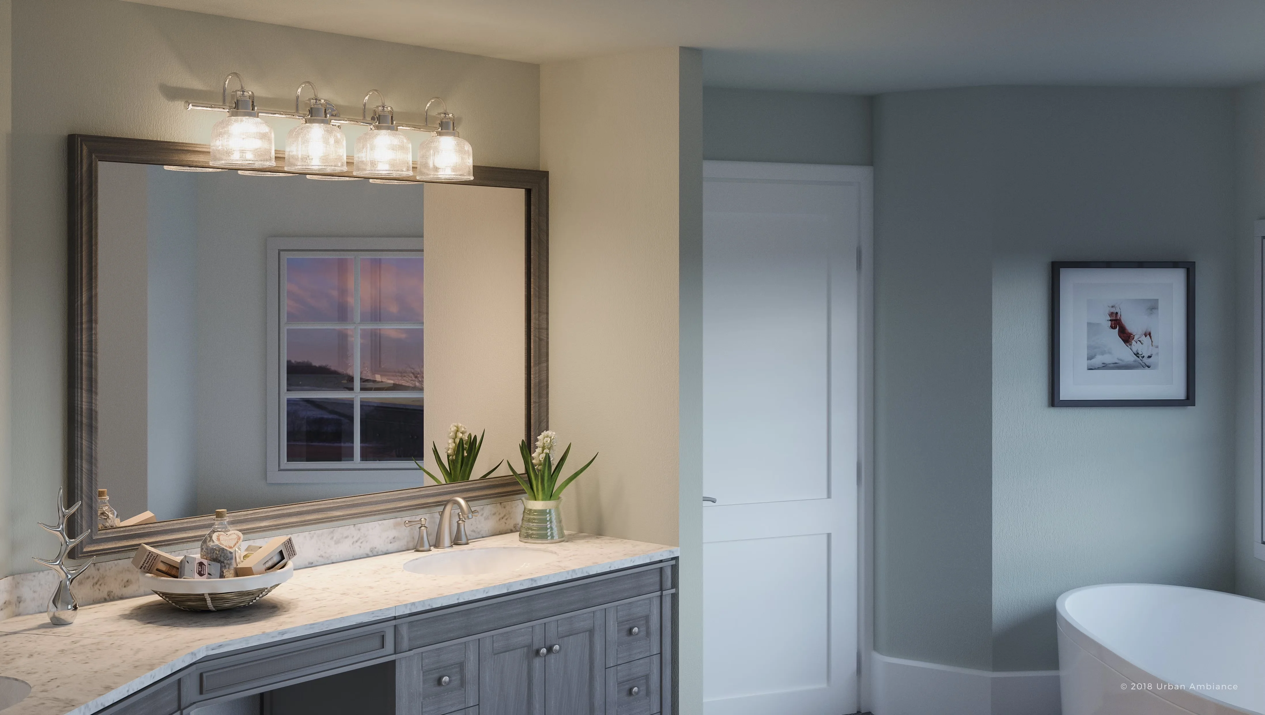 Stylish Bathroom Renovation with Incandescent, Dimmable, Luxury Farmhouse Bath Fixture - Silver Steel Model AAD7AA