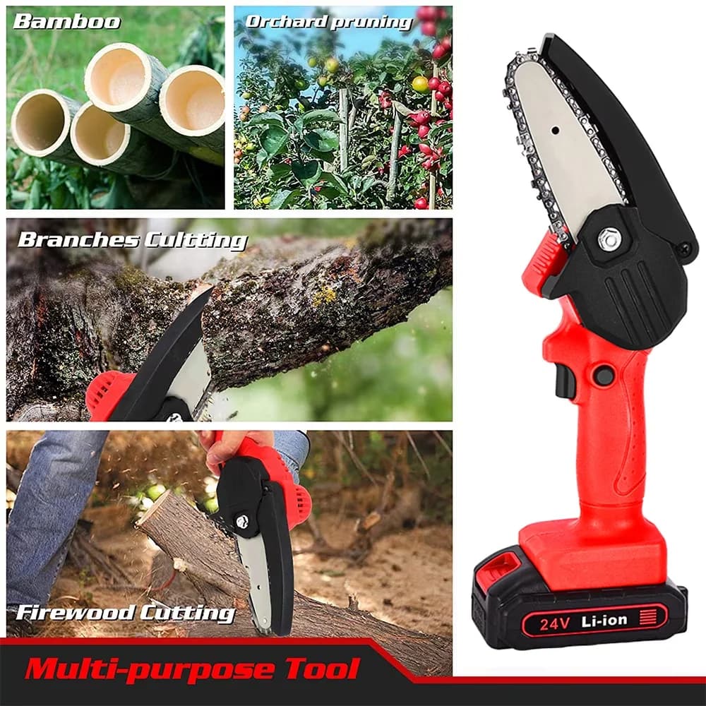 Chainsaw Compact with Battery, 24V - Black - Space-Saving Design Model 0CD04D