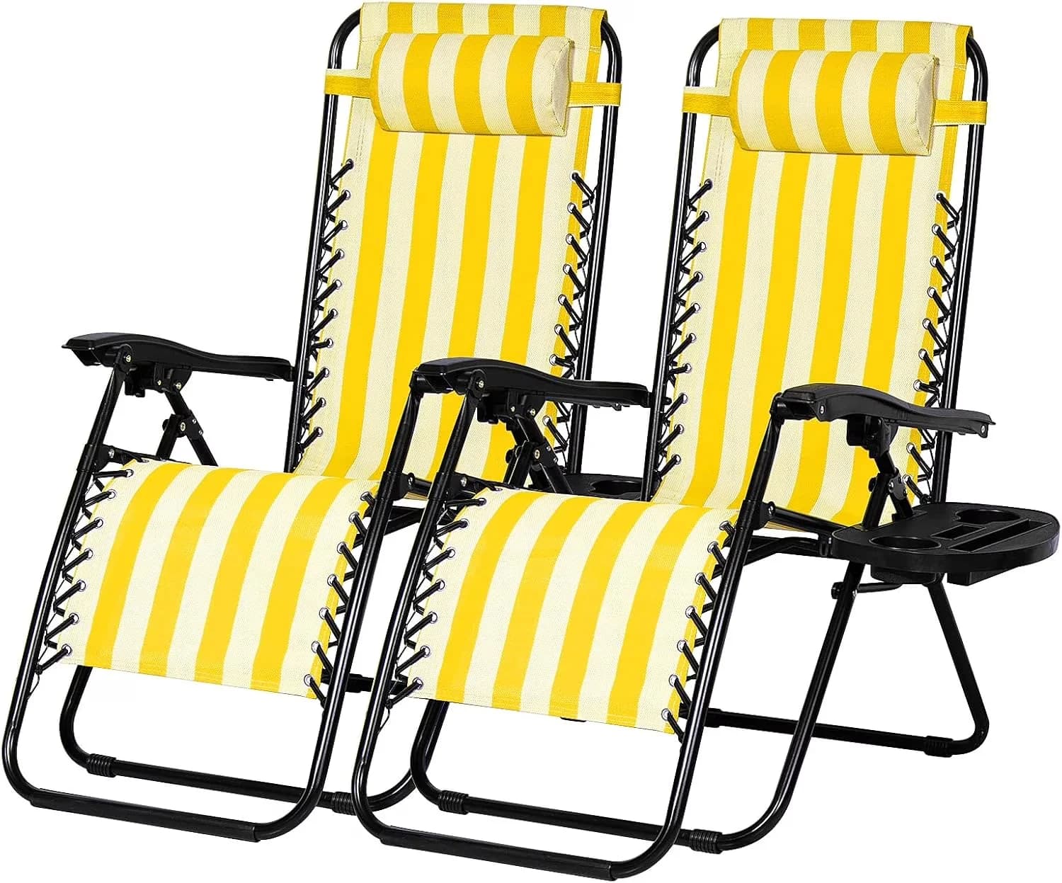 Classic Beach Chair with Folding, Pillow and Cup Holder (Yellow Stripe) - Yellow Stripe Model A83113