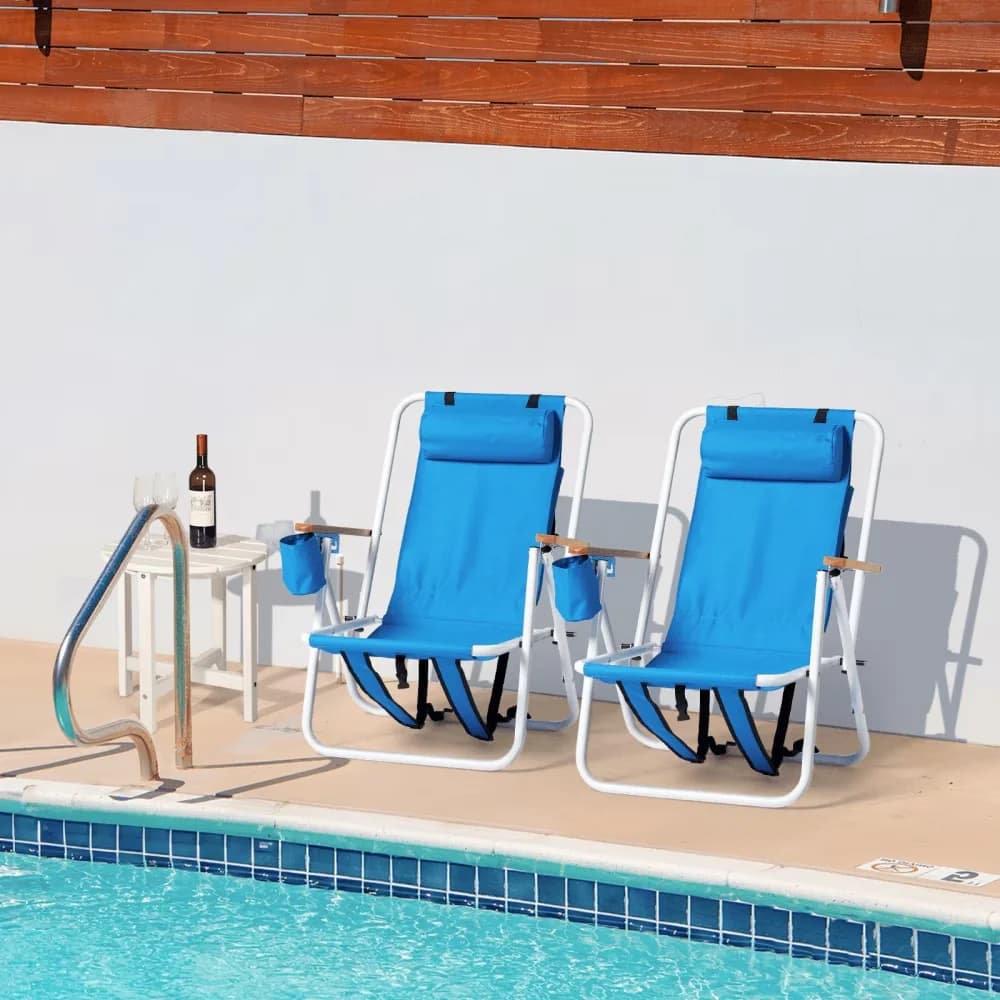 Beach Chair Quality with Foldable, Folding Chairs Set of 2 - Steel, Oxford Fabric Blue for Patio Model 616AC6