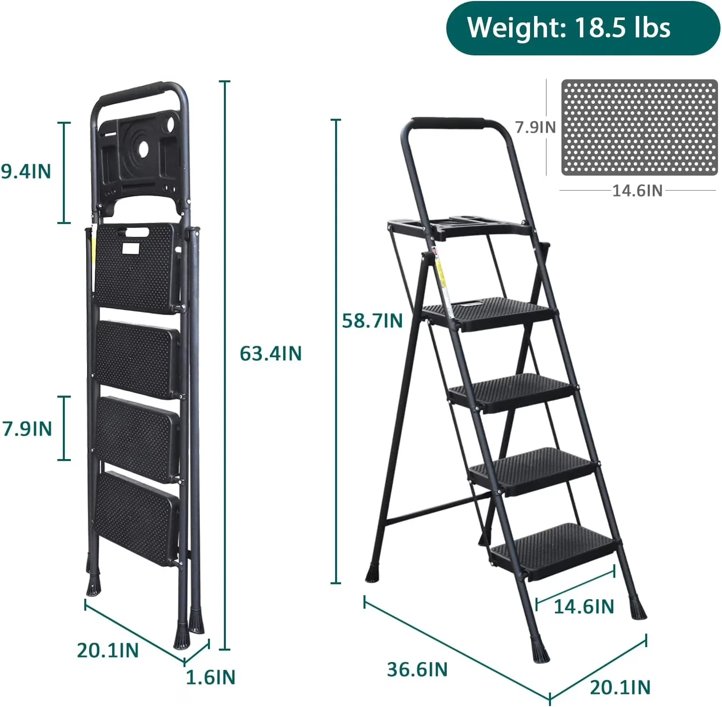 Ladders And Step Stool Modern with Metal Frame, Convenient Handrail, Sturdy Steel Ladder - Black Alloy Steel Model ECE957