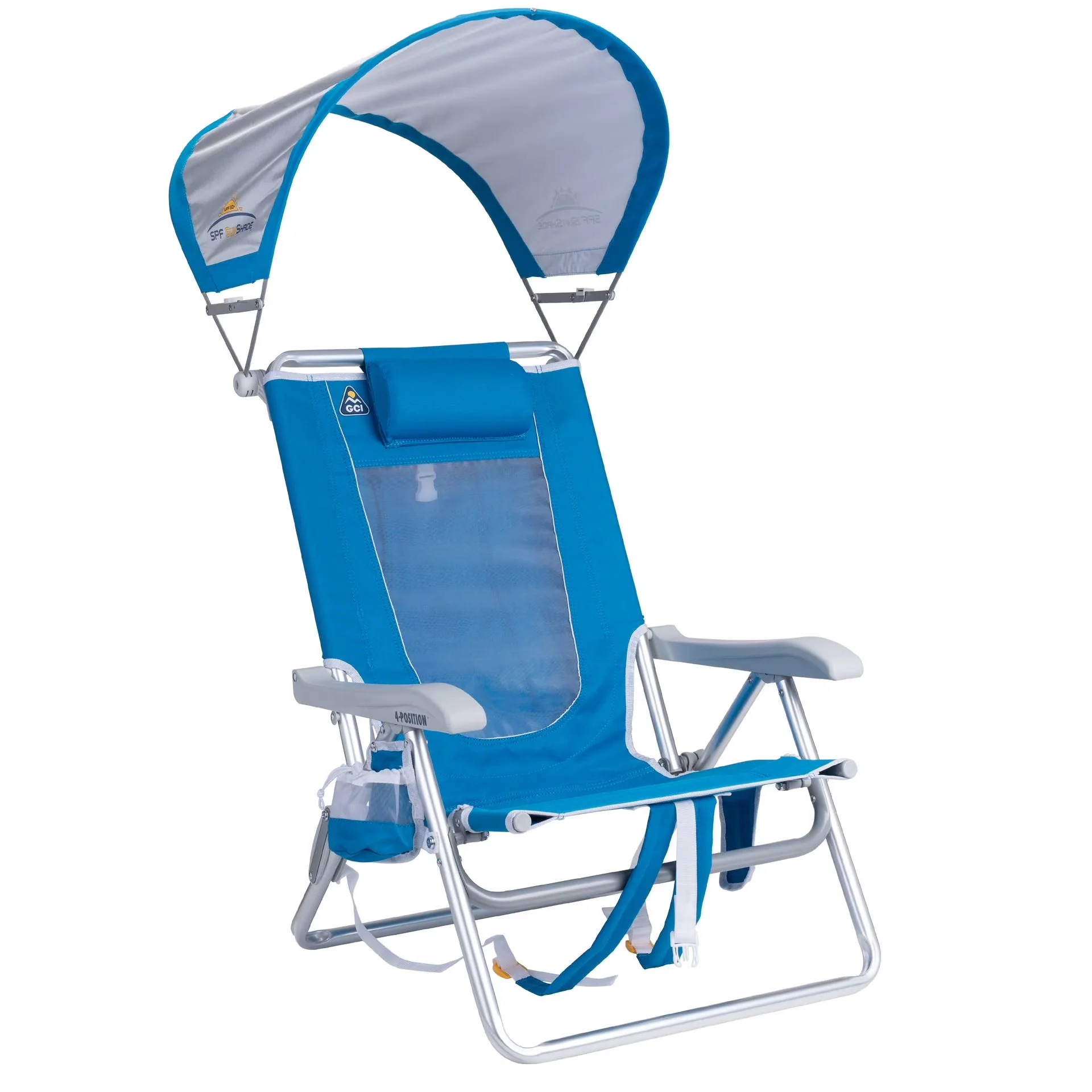 Innovative Beach Chair with Saybrook Blue, Side pocket for storing your phone, Canopy - Polyester, Steel, Aluminum Blue Model D629AE