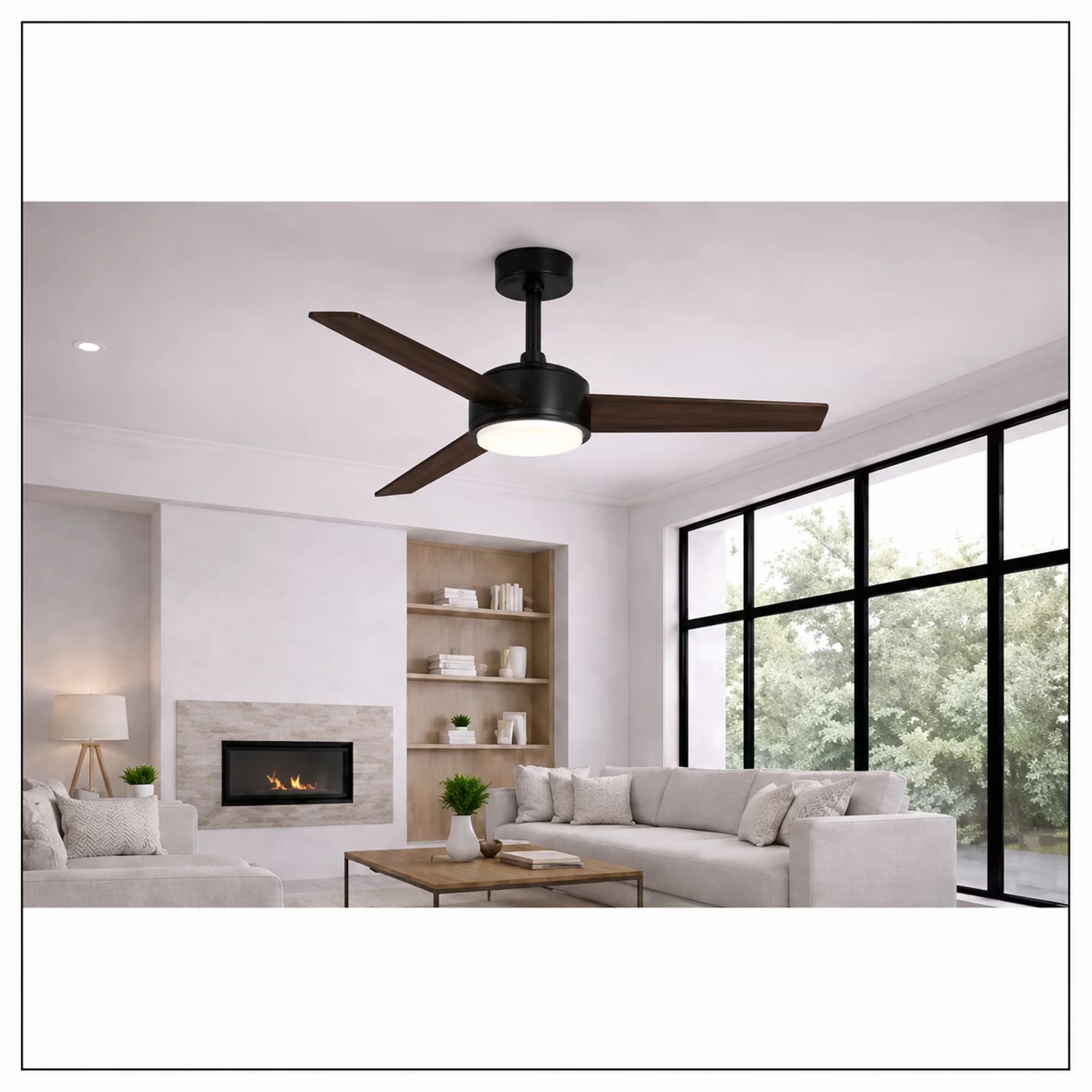 Versatile Ceiling Fan with LED, Remote Controlled, Traditional - Black Acrylic Model D16D1F