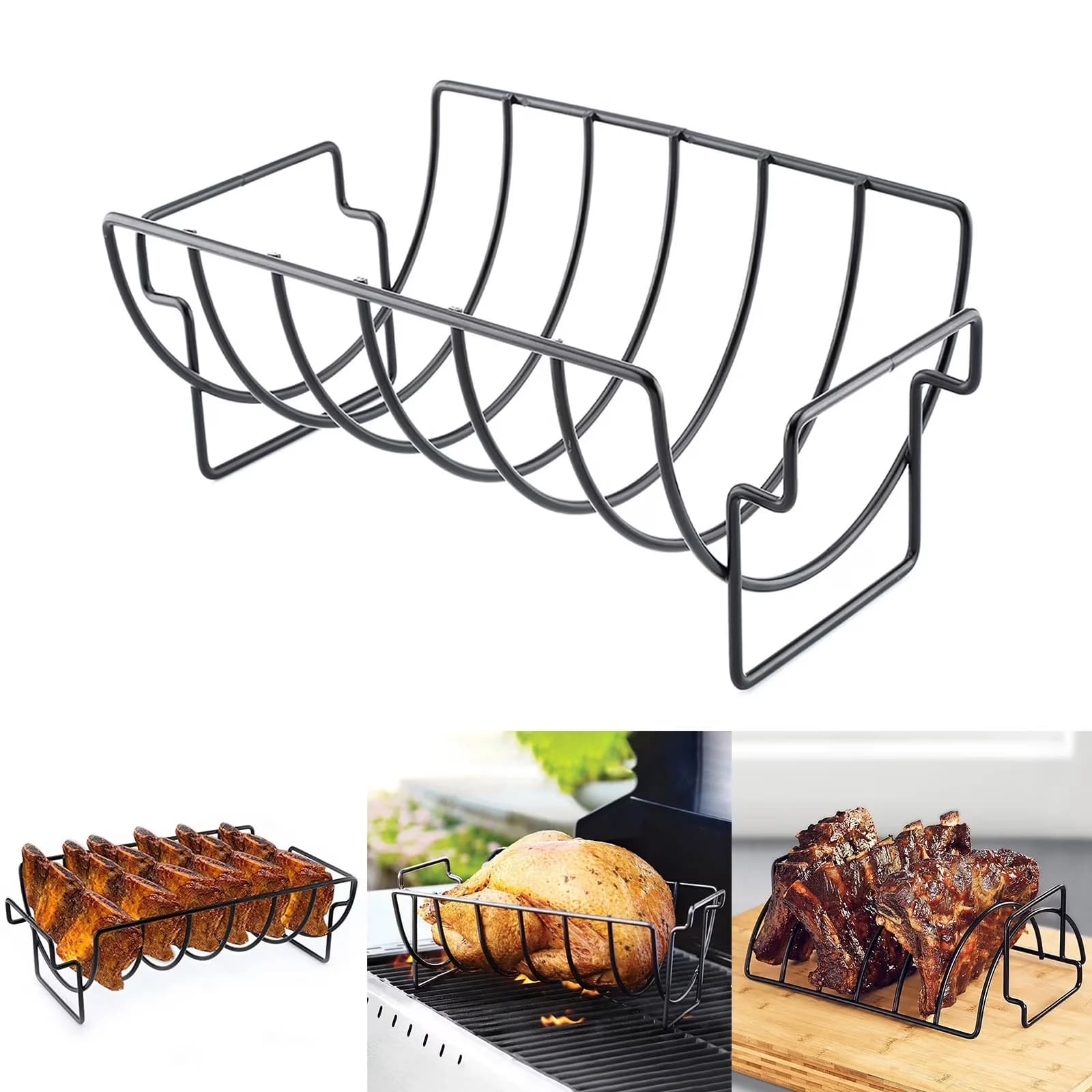 Innovative Combo Grill with Portable, Bbq Rib Rack - Metal Black - Modern Design Model 1AEB7B