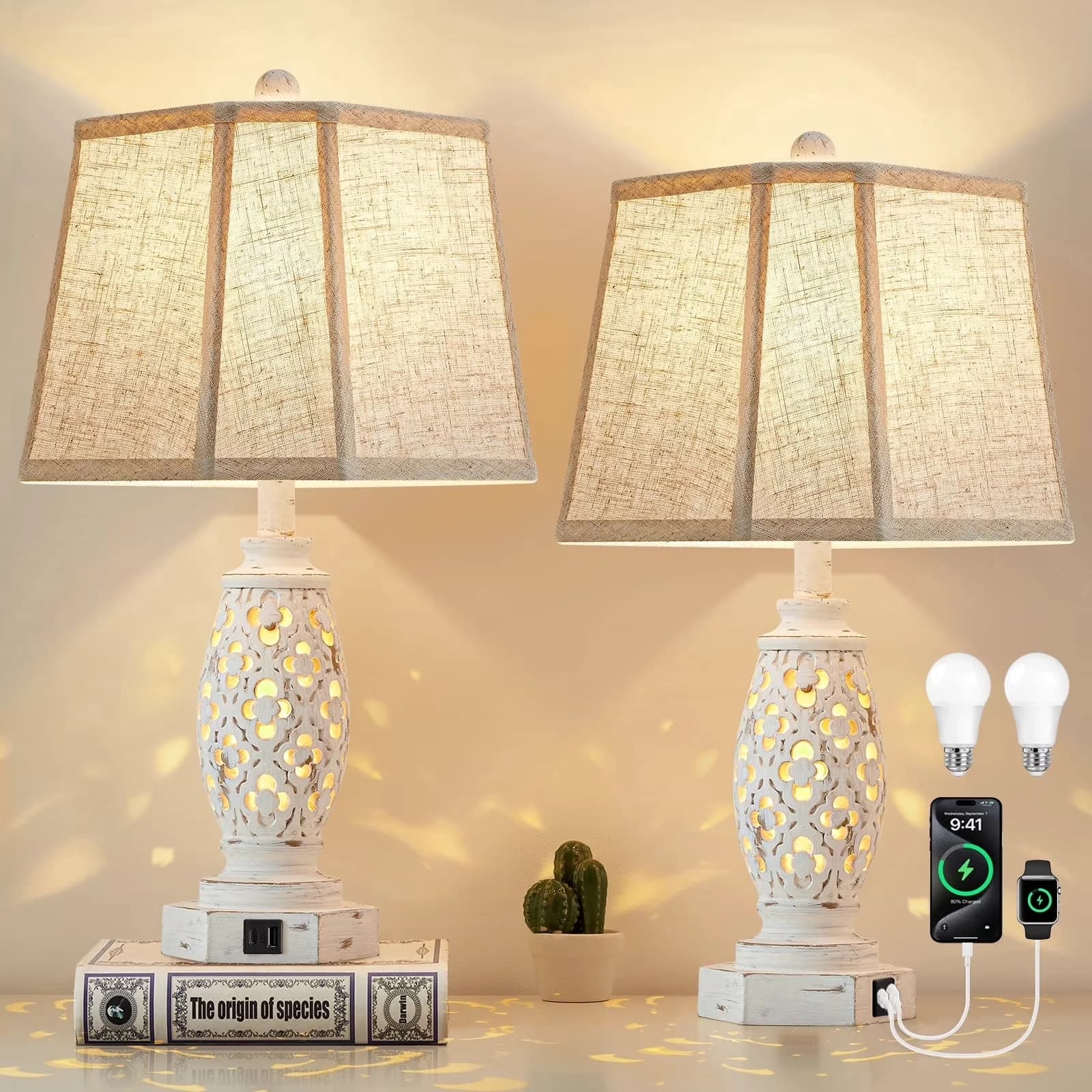 Lamp Set Quality with LED, Standard Lamps, Energy Efficient - Resin White Model 9E48BE