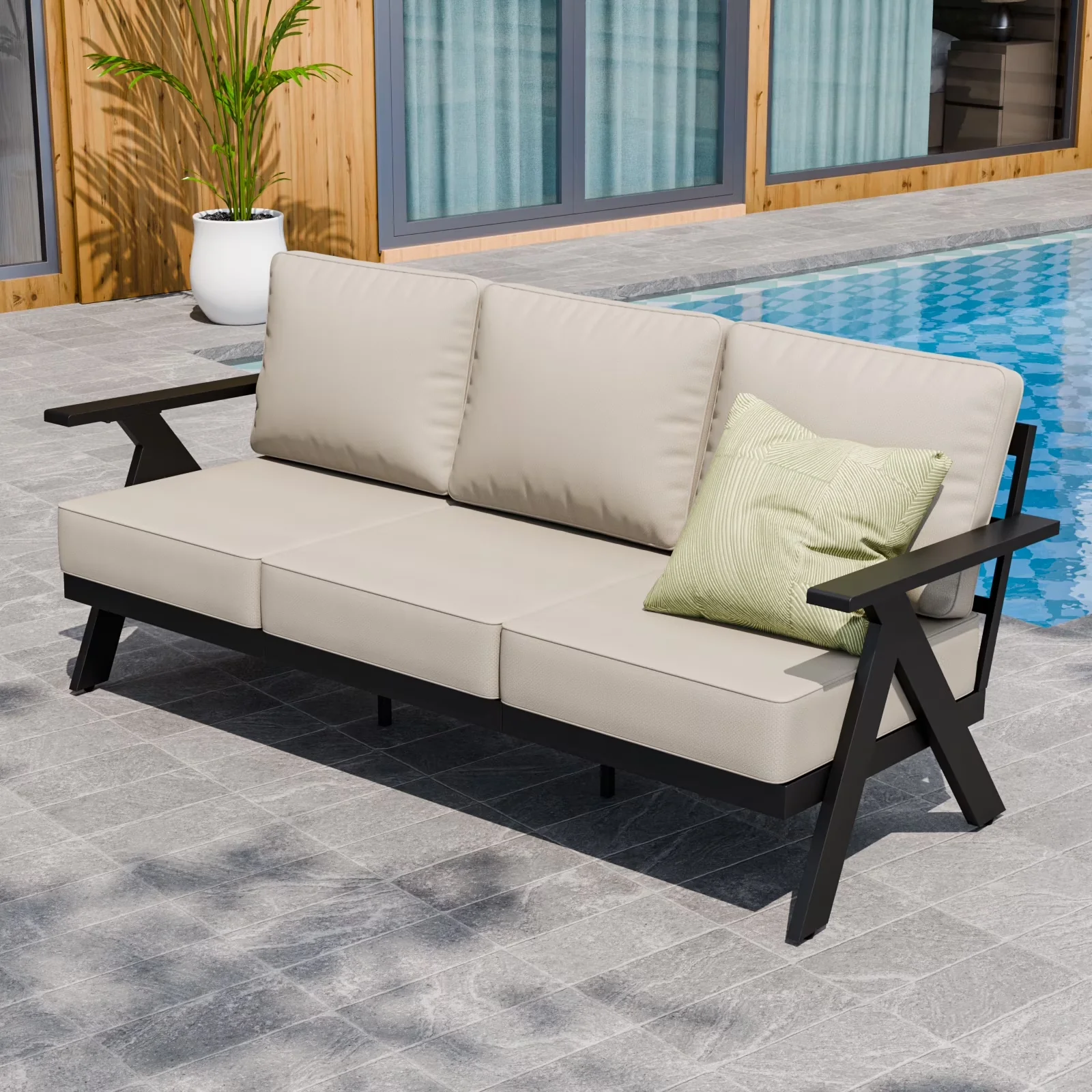 Premium Outdoor Sofas Sectional with Weather-Resistant, Modern - Beige Steel;Aluminum Model 181A28