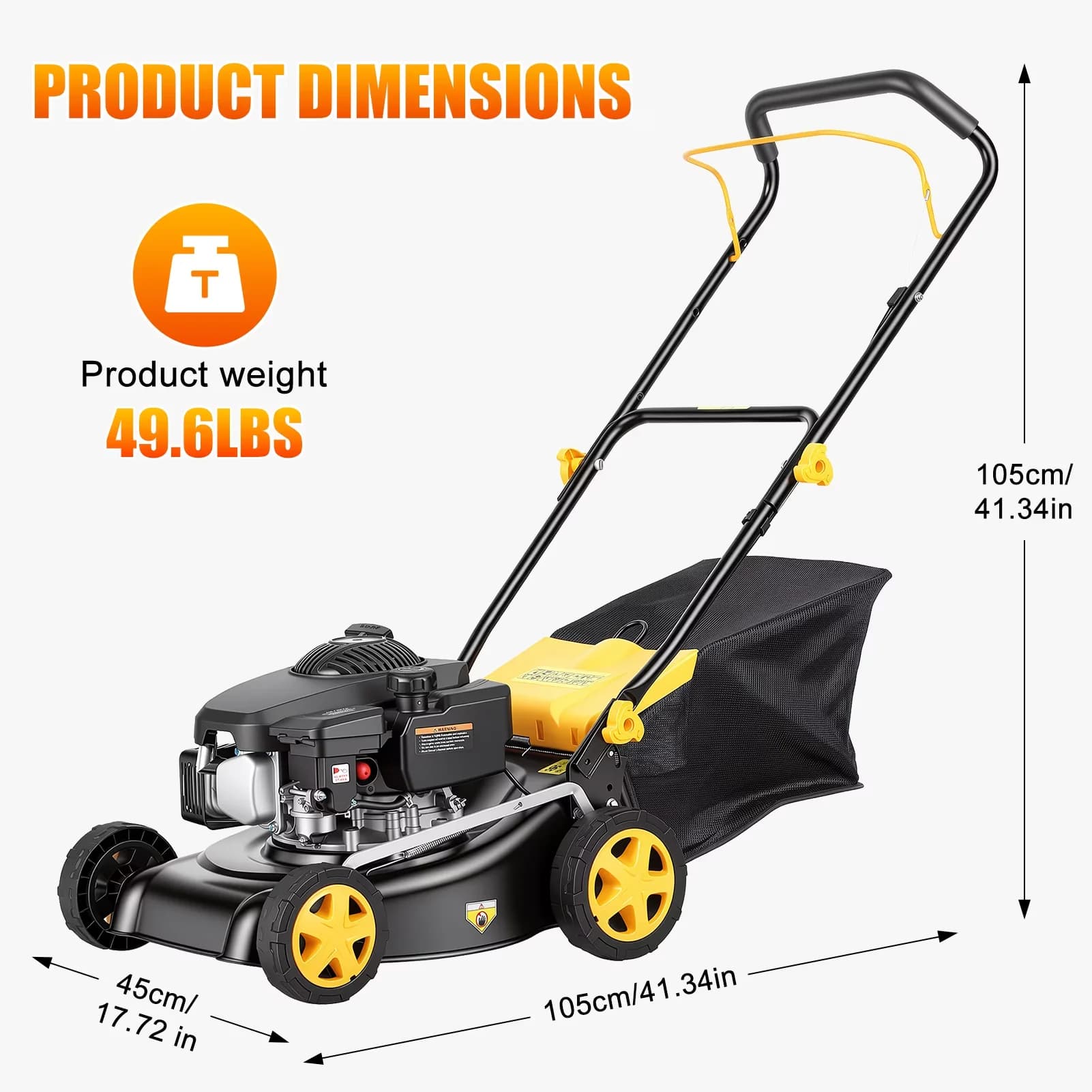 Modern Push Mower with Scratch-Resistant, Yellow, 16" Gas Lawn - Yellow Model 28F913