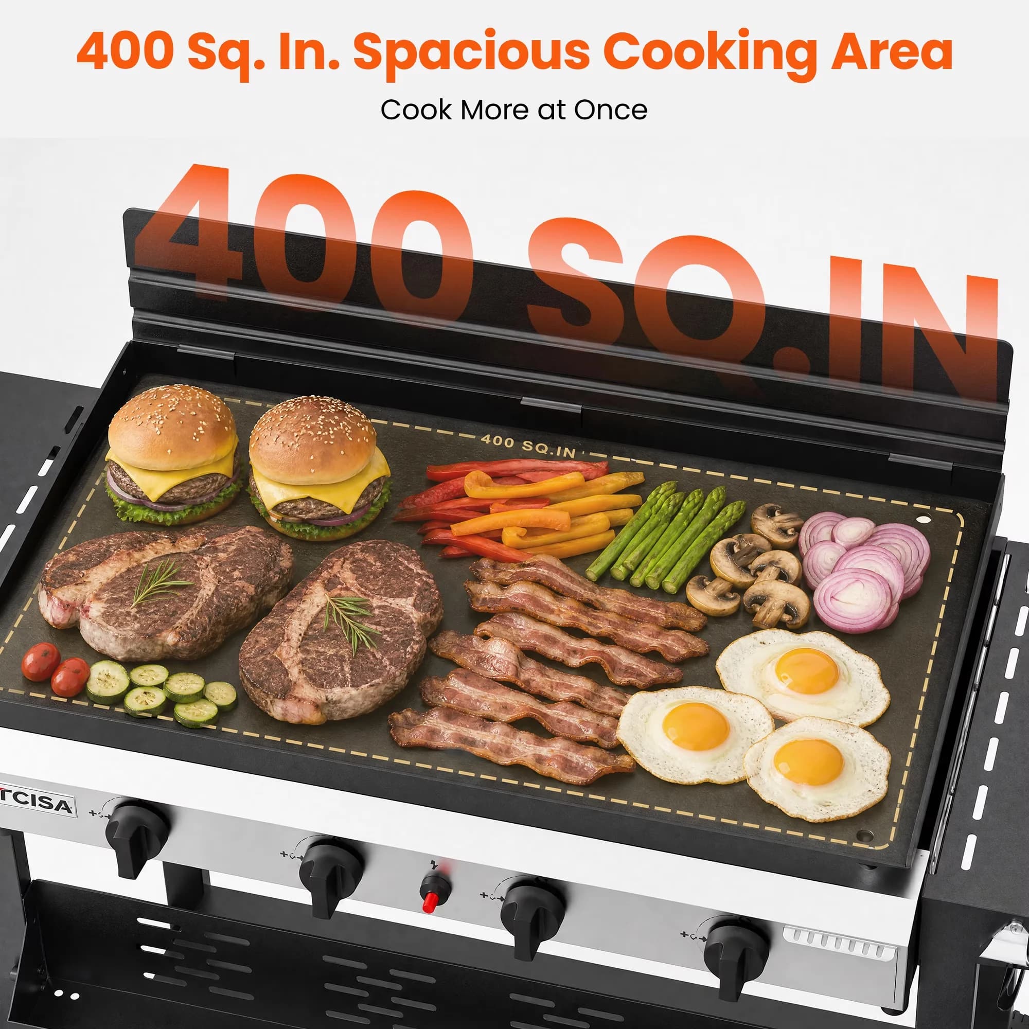 Essential Gas Grill with Portable, Flat Top, 4 Burner Propane Griddle - Black Ceramic,Metal for Camping Model 318F7C