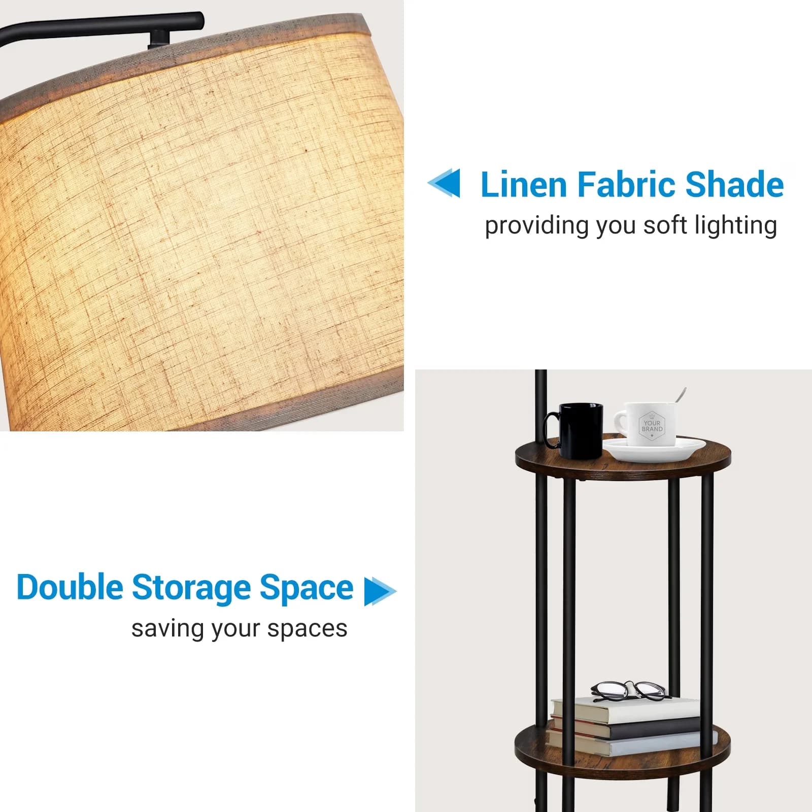 Floor Lamp Classic with LED, Farmhouse, Table - Metal Brown for Living Room Model F2BD72