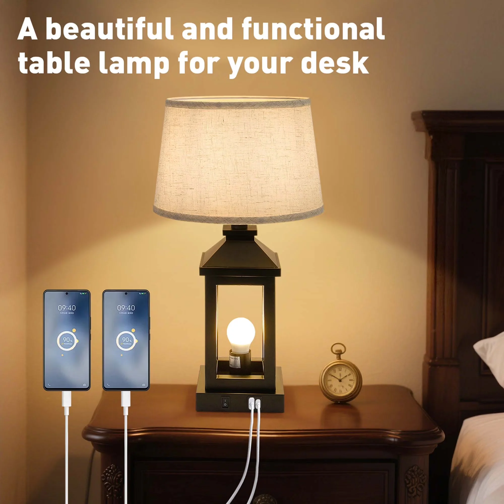 Reliable Lamp Set with LED, Touch Sensor, Farmhouse - Black Iron Vintage Model 42B8D7