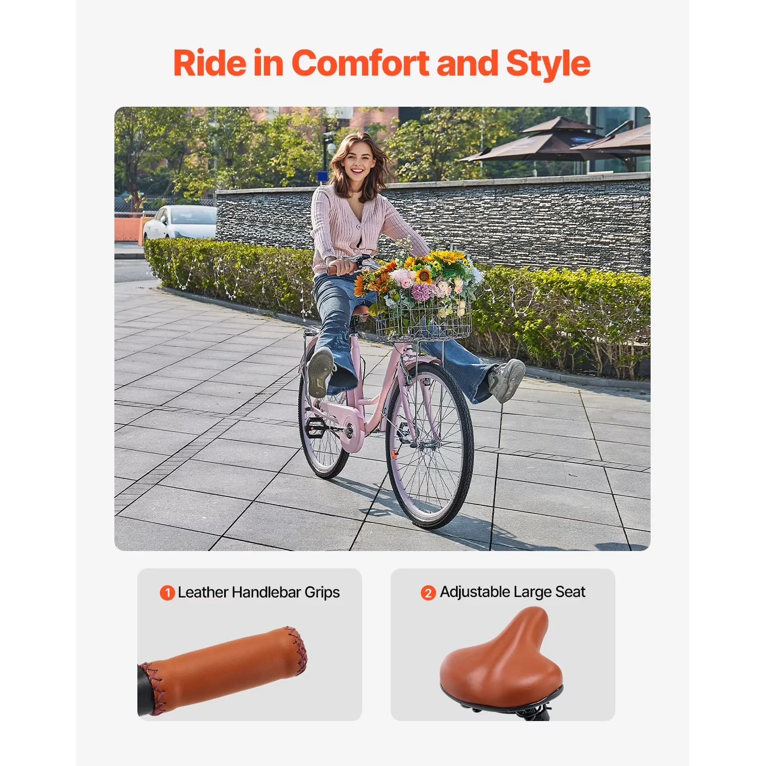 Reliable Cruiser Bike with Spacious Basket and Back Stand, 26", Modifiable Saddle - Multicolor Model 329D36