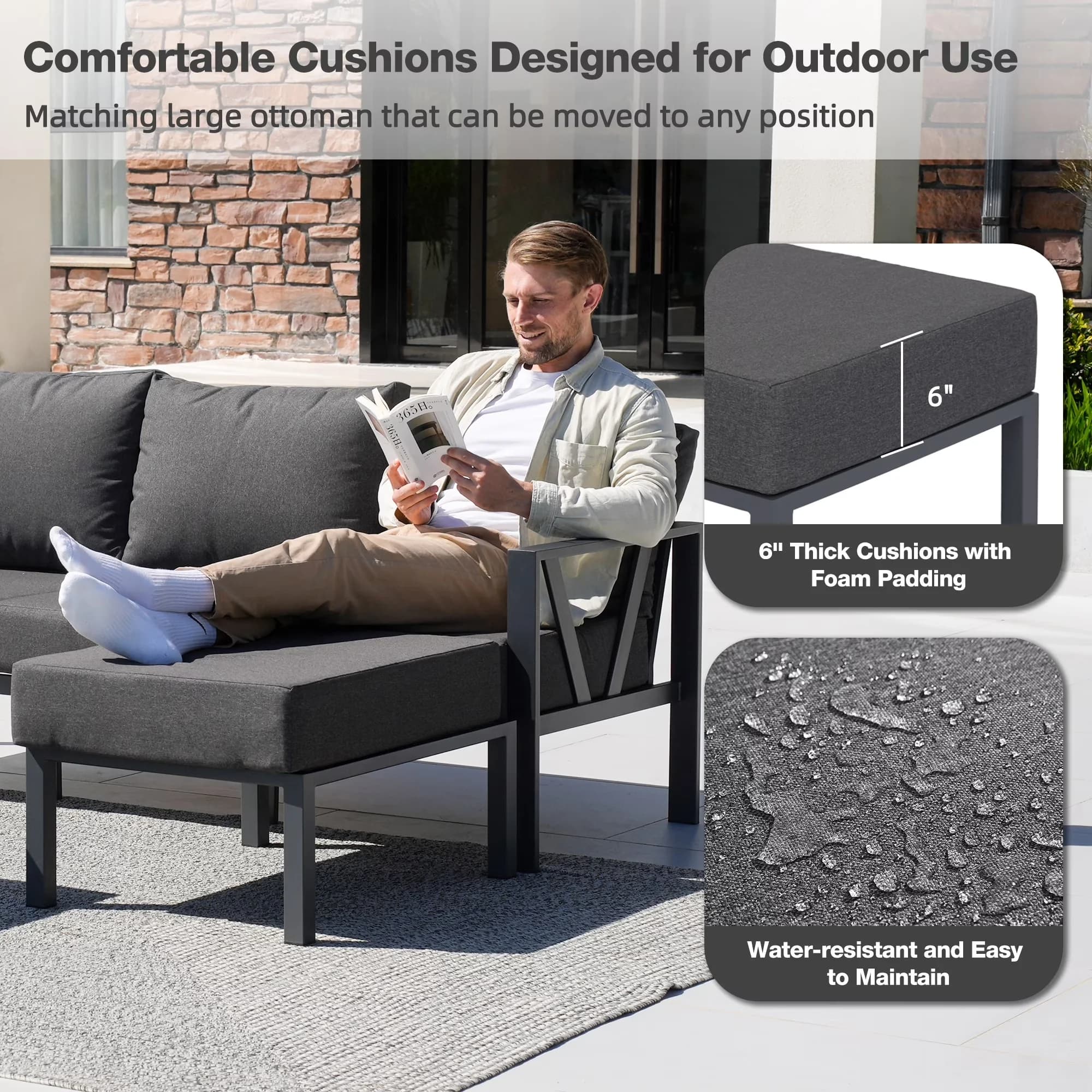 Versatile Outdoor Sofas Sectional with Modern, Water-Resistant, Furniture Set - Gray Metal Model F5618E