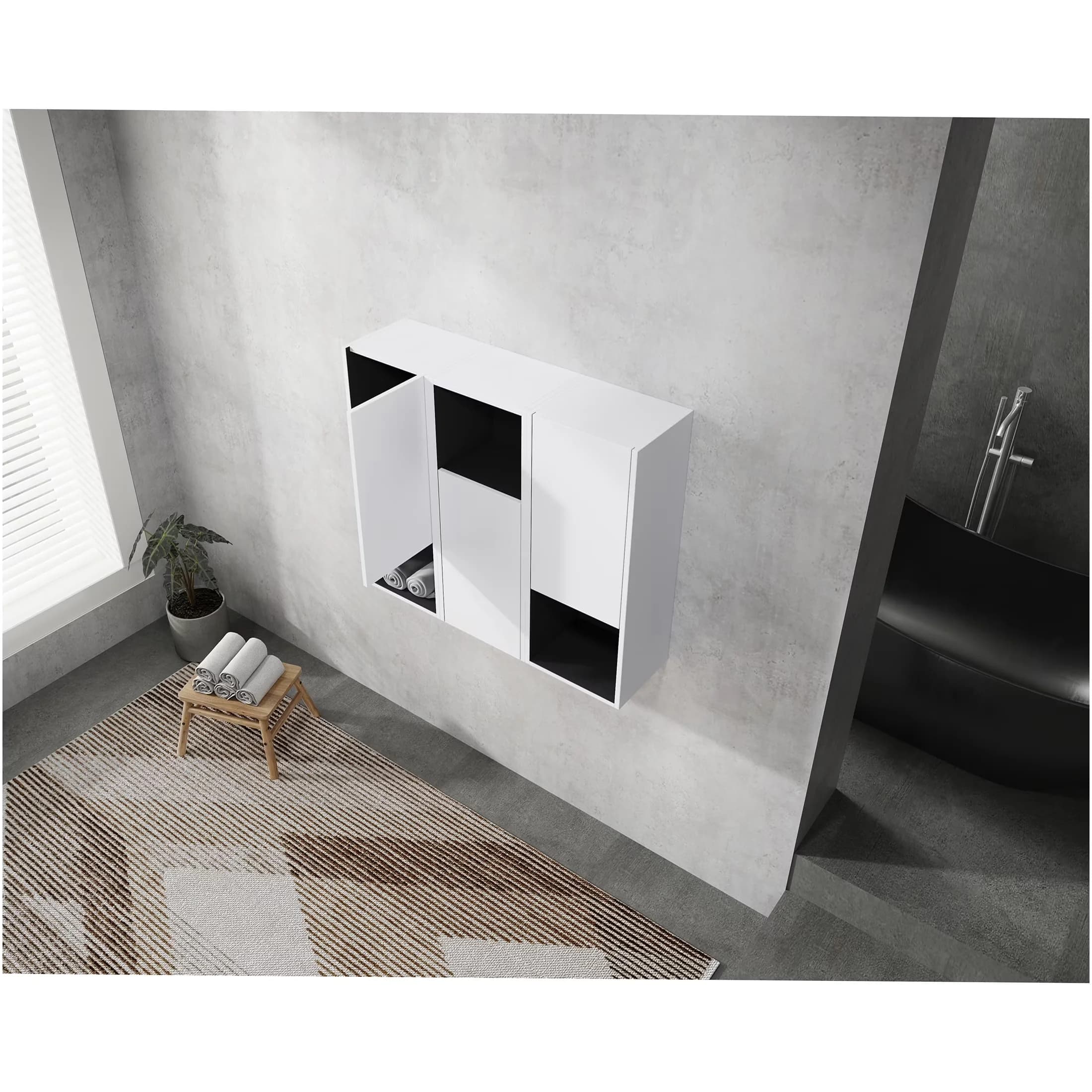 Durable Garage Storage Supply with Soft Close Doors, Modern, Freestanding White Plywood Vanity Unit - Plywood White Model 11A144
