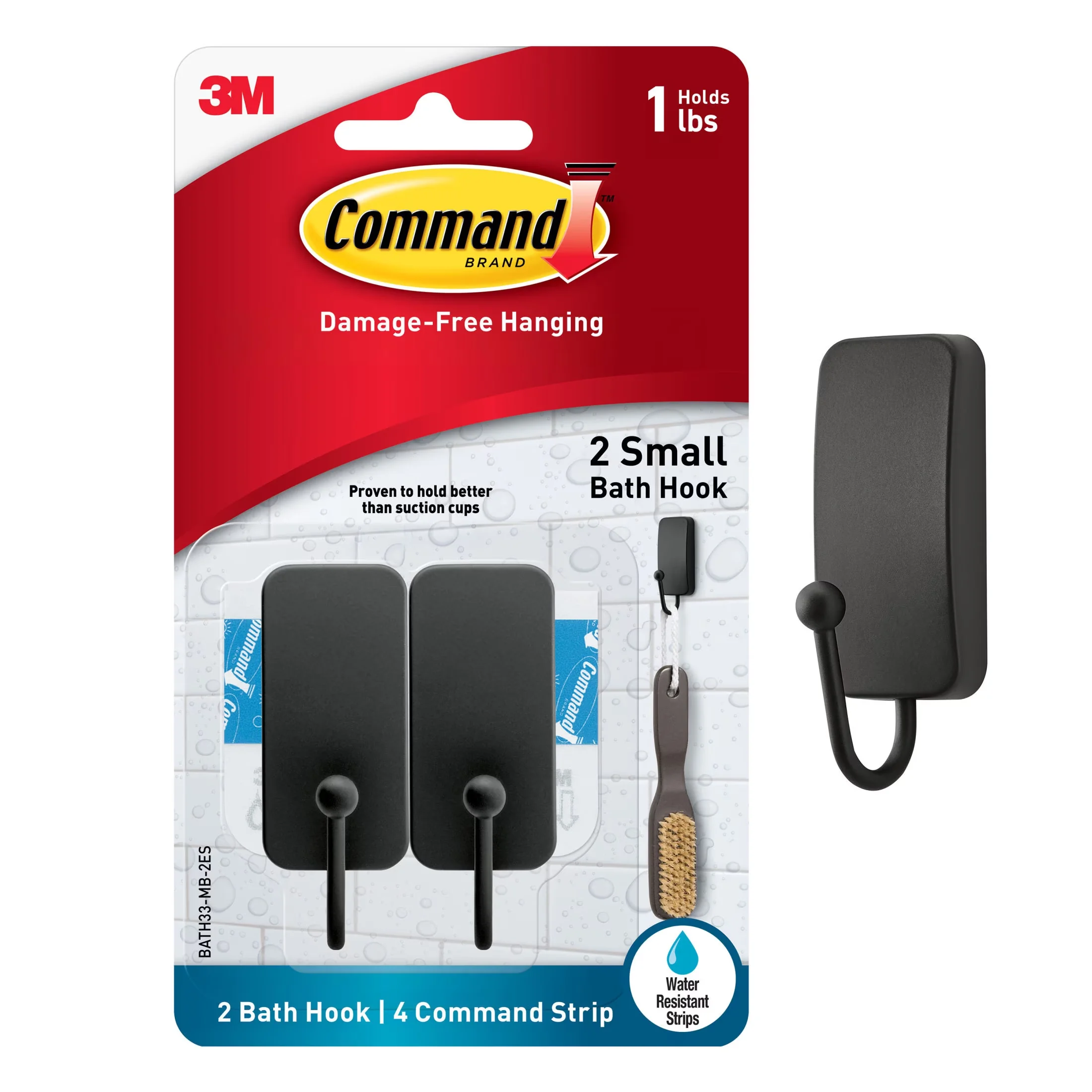 Classic Damage-Free Hanging with Wall-Mountable, Easy Installation, Bath Large Matte Black Double Hooks - Black Plastic Model E7C3A6