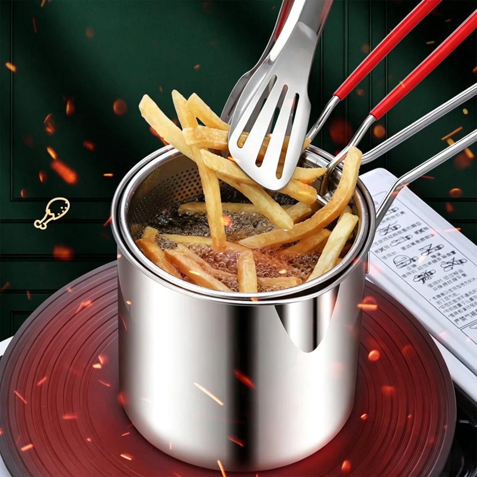 Compact Outdoor Fryer with Heat Resistant Handle, Silver - Silver Stainless Steel Model 22678C