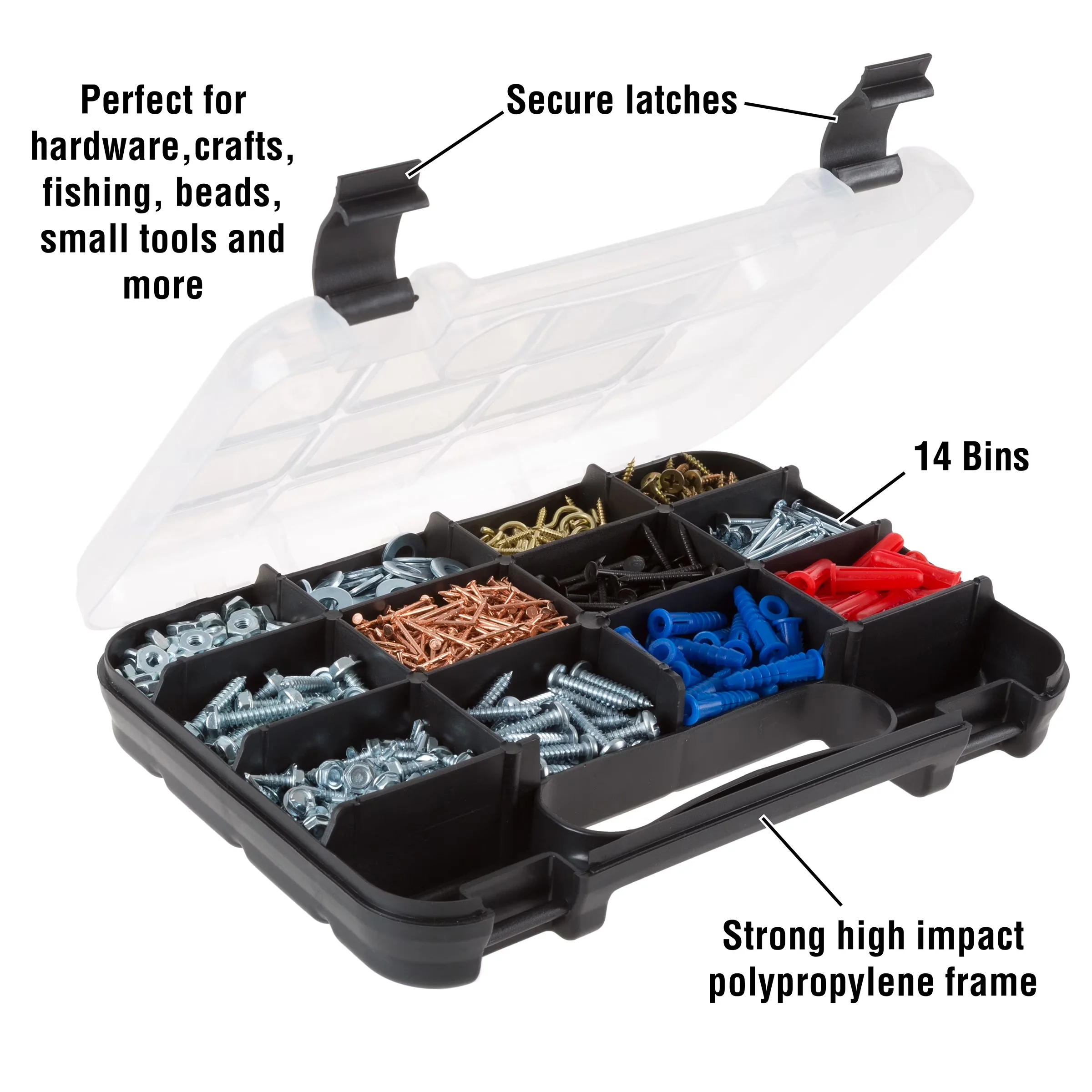 Efficient Toolstorage with Storage, Secure Locks & 14 Small Compartments - Plastic Black Model 63A5C7