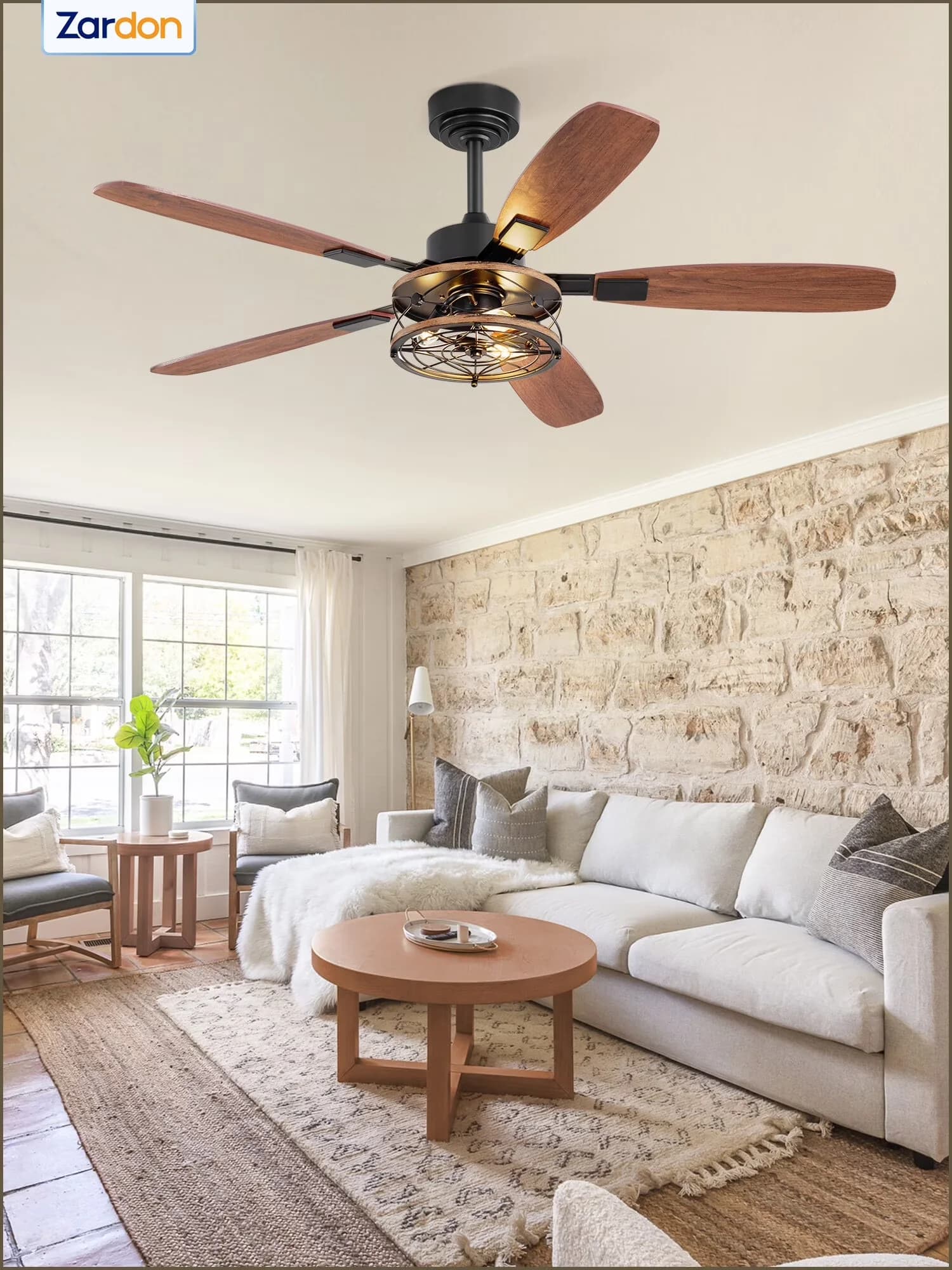 Efficient Ceiling Fan with LED, Remote Controlled, 52 inch - Silver for Indoor Model B70E70