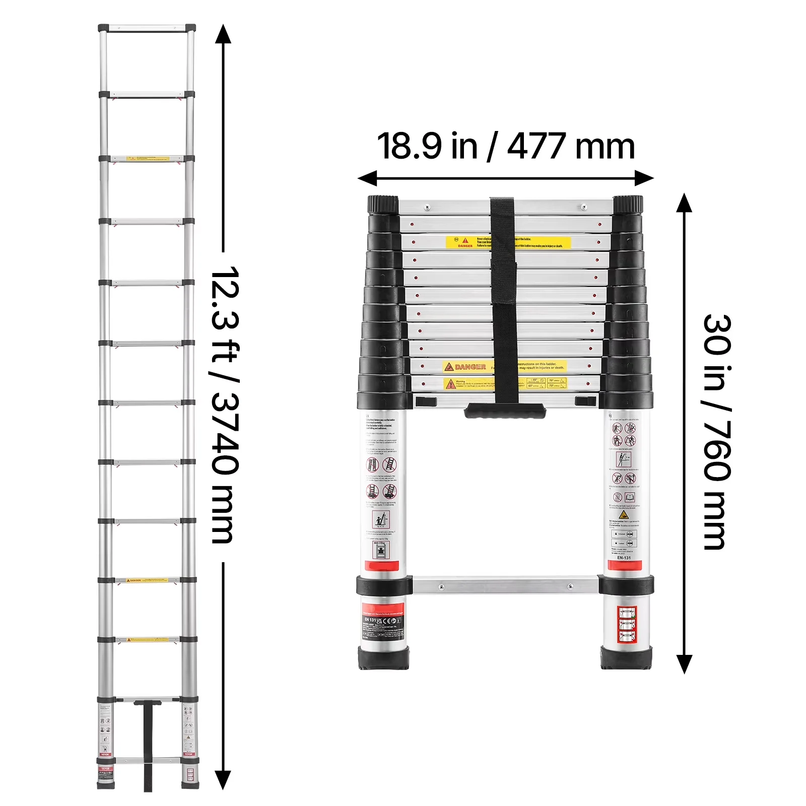Modern Ladders And Step Stool with One-Button Retraction, 375 LB Capacity - Aluminium Alloy Silver Model 5750AF