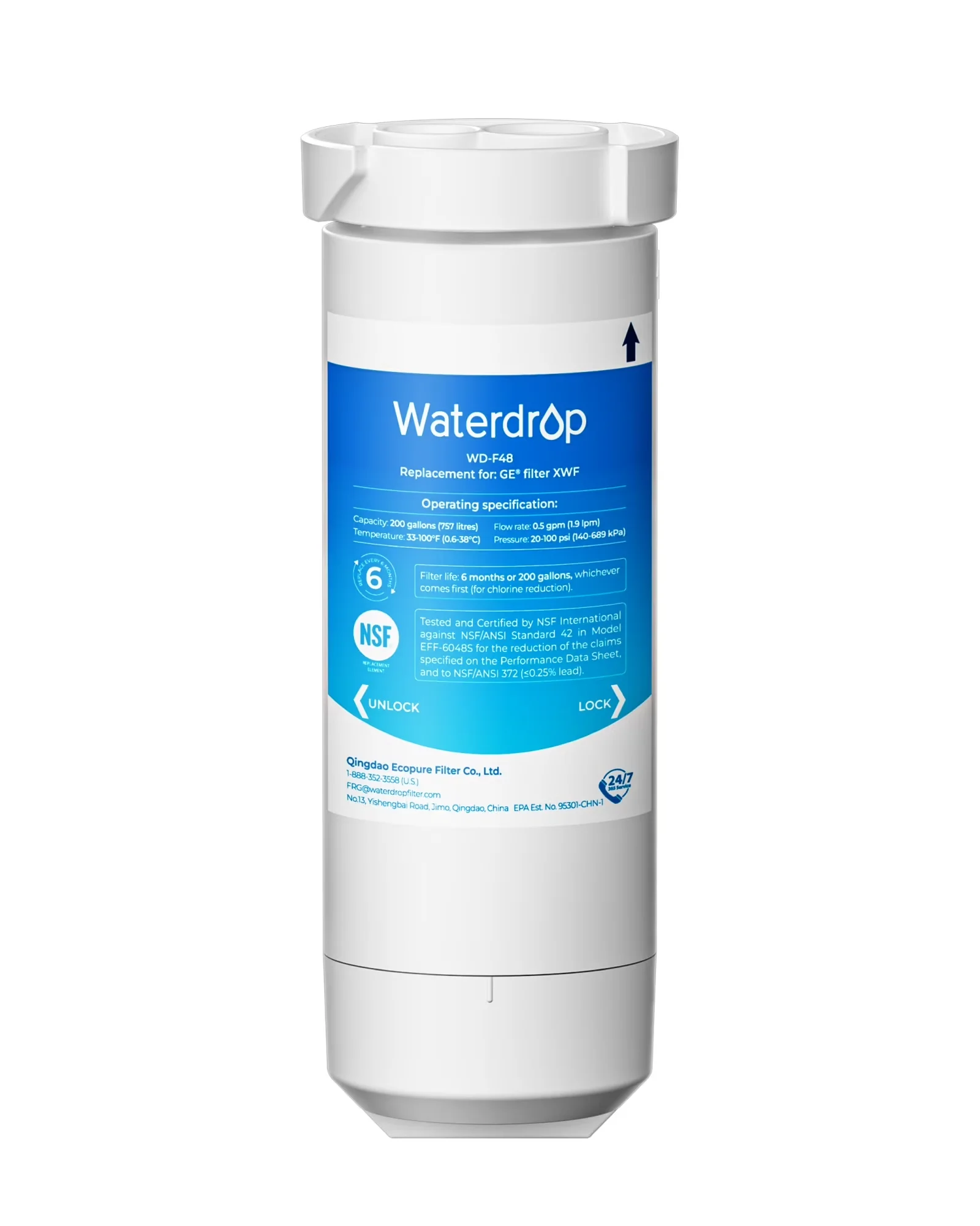 Water Filtration Innovative with Filter Change Indicator, XWF Refrigerator Filter, Replacement - Model B0C82E