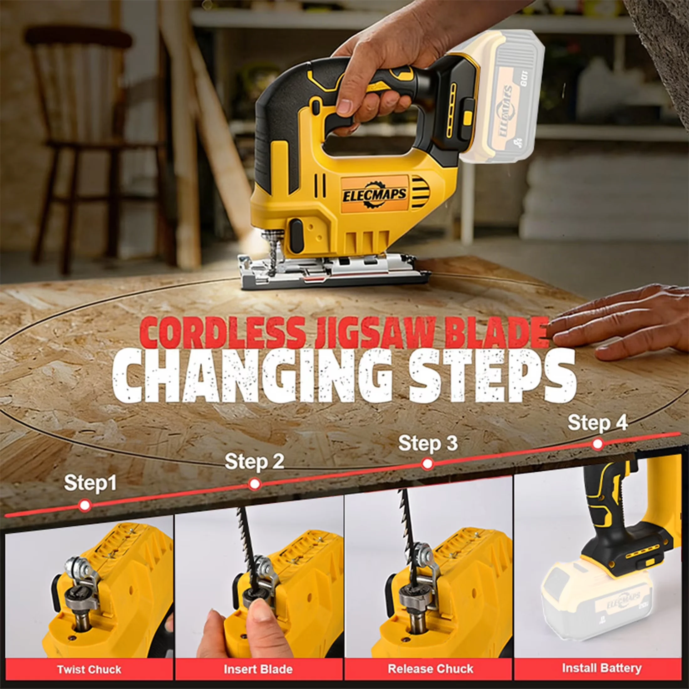 Professional Power Saw with Battery, 750W, 20V for Home - for General Purpose Model 53D4B6
