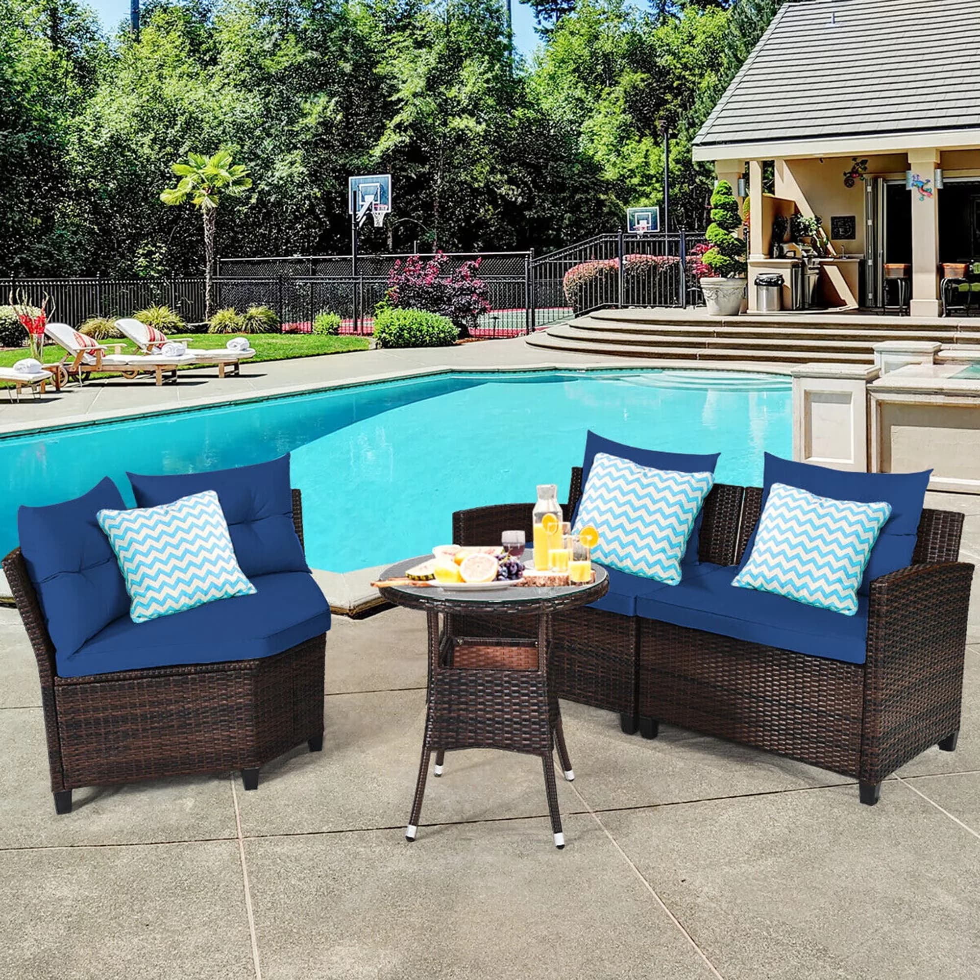 Essential Outdoor Sofas Sectional with Modern, Removable Cushion Cover - Blue Rattan Model E75EF6
