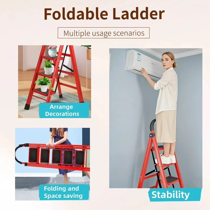 Ladders And Step Stool Stylish with Collapsible, Ultralight Weight - Aluminum Alloy, Abs Engineering Plastic Red for Home Model BA4B28
