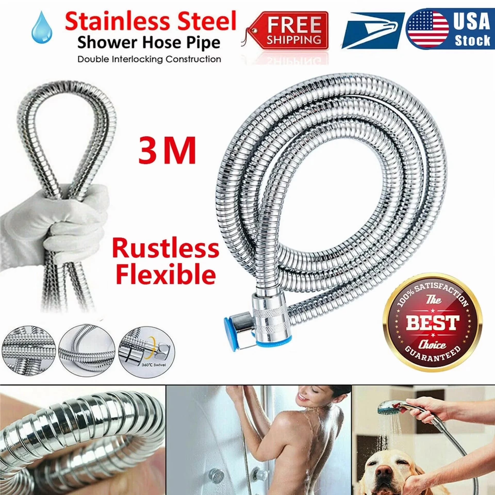 Classic Shower Head with Flexible, Handheld, Useful for both indoor and outdoor use. - Stainless Steel Model 04EAE7