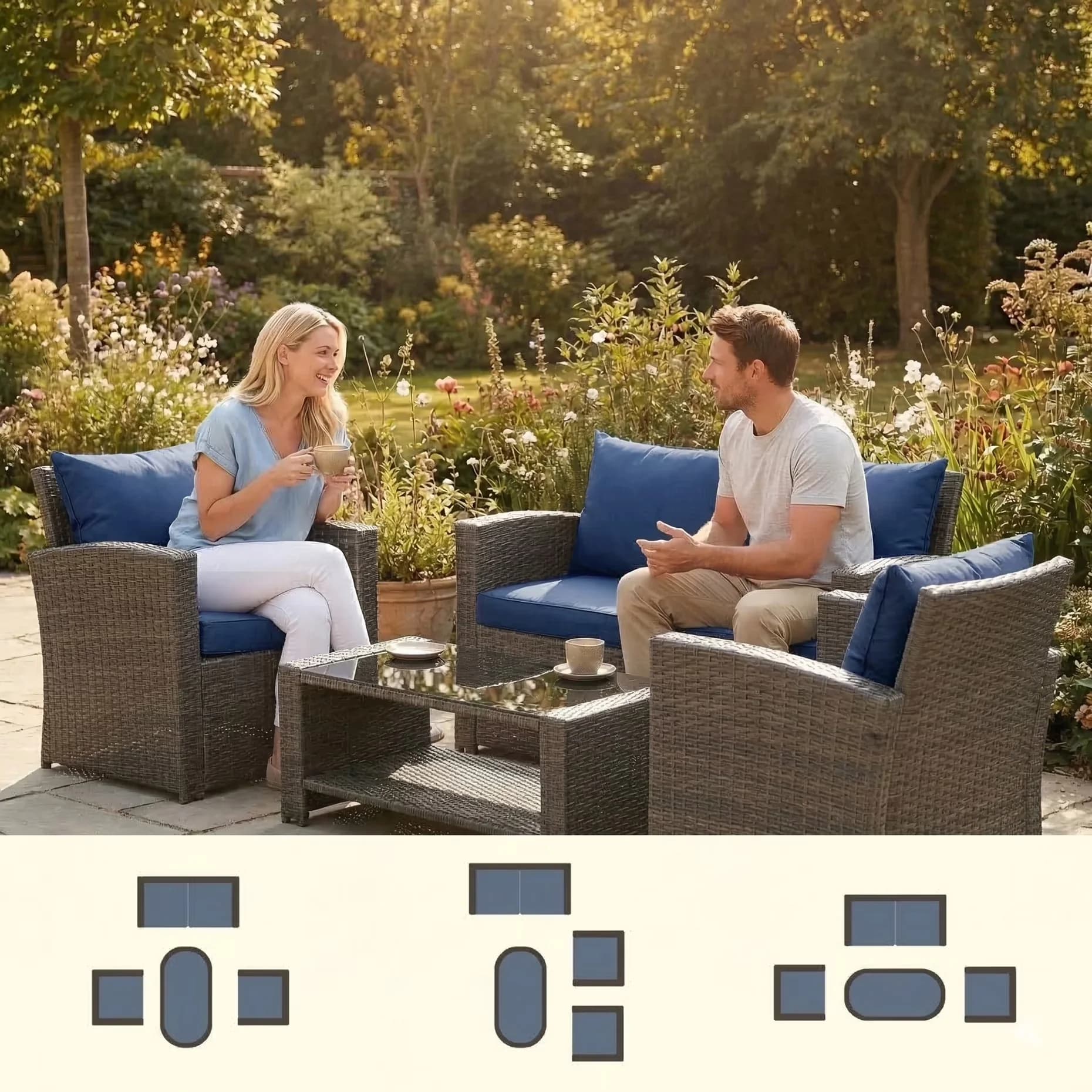 Professional Patio Conversation Set with Weatherproof - 4PCS - Heavy Duty Model 1B3D55