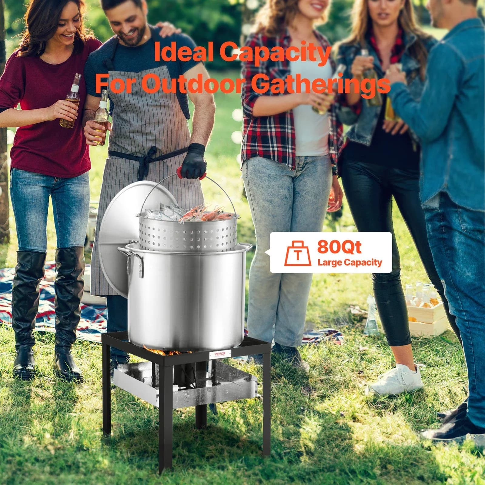 Modern Outdoor Fryer with Strainer Crab Crawfish Cooking Pot, 80 Qt Seafood Boiling Kit - Iron Model 1B7B4A