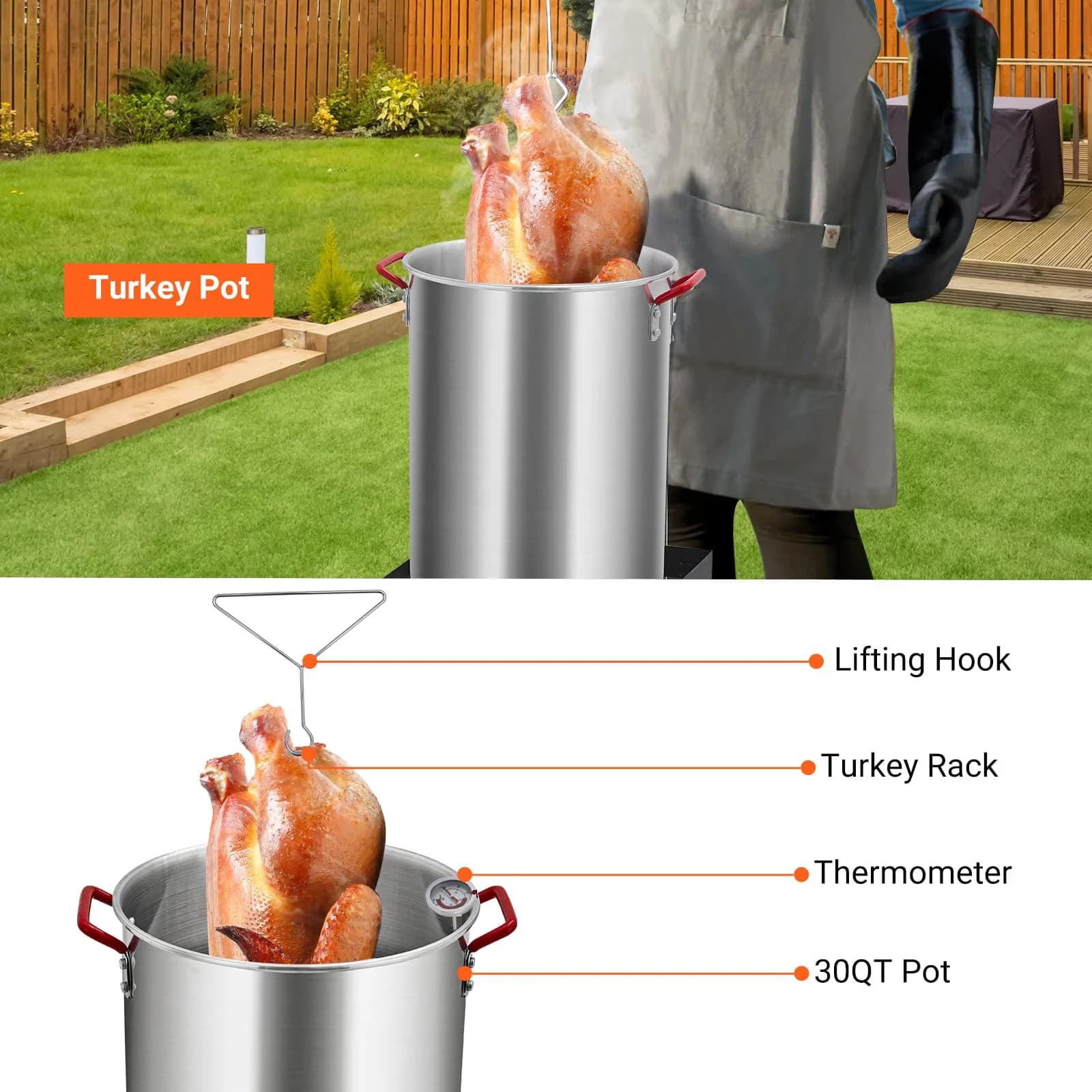Sleek Outdoor Fryer with 50000 BTU, Burner Stand, Ideal - Stainless Steel Silver, Black, Multicolor for Outdoor Model 70B1CF