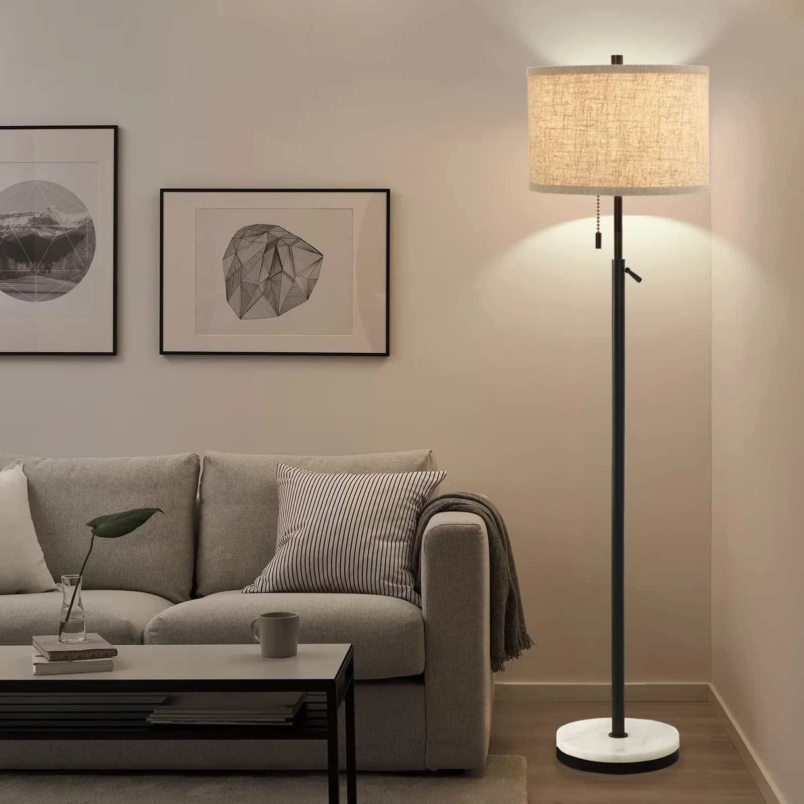 Floor Lamp Efficient with LED, Adjustable Height, Light Source Type: LED - Black Fabric for Living Room, Bedroom Model 706799