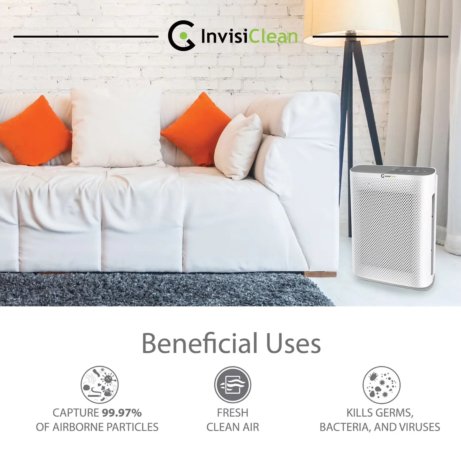 Essential Air Purifier with Filter Change Indicator - White Allergies - Heavy Duty Model DBC24B