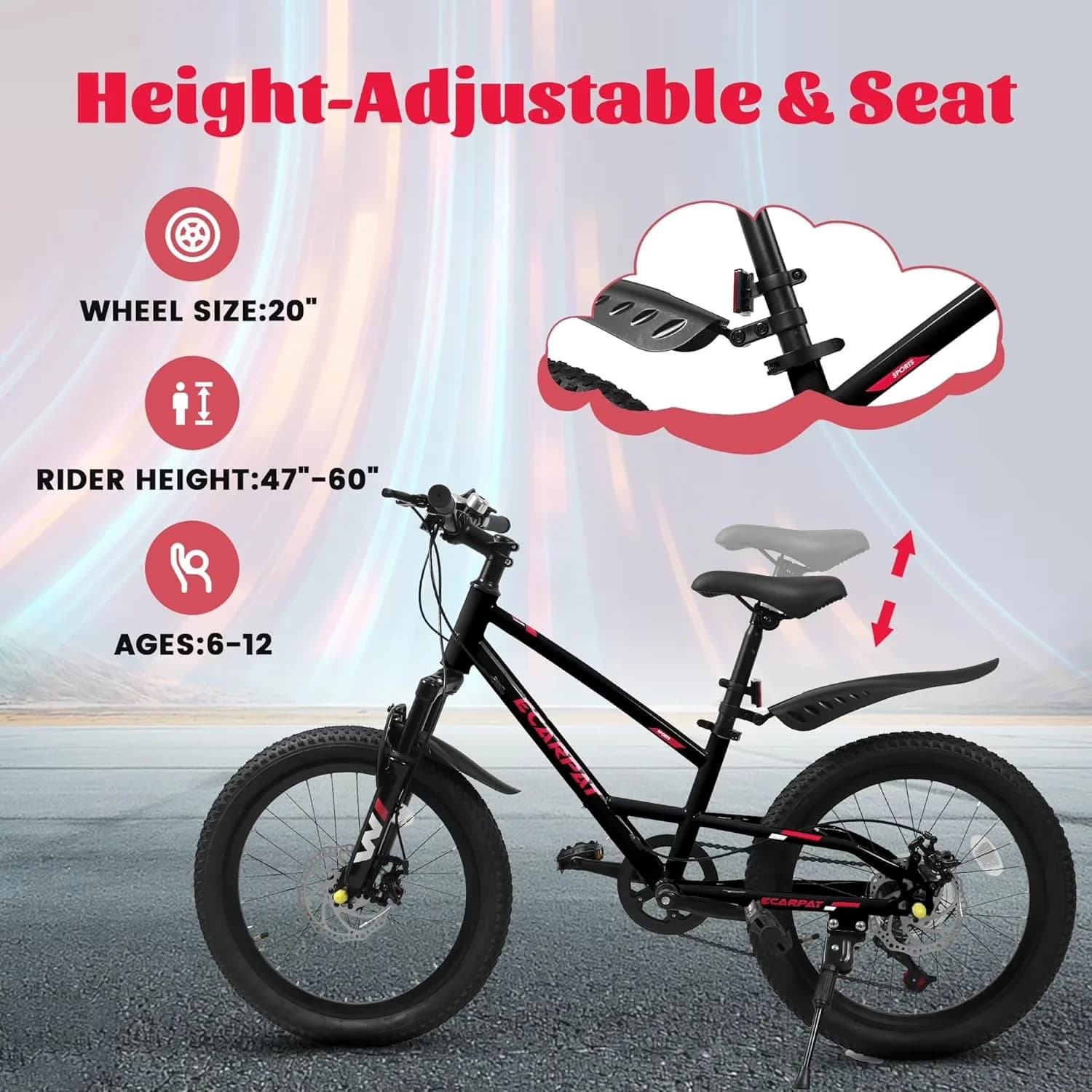 Versatile Road Bike with Adjustable Height, 【SAFE RIDING】, 20 inch 7-Speed Twist Shift - Black Model 5F692F