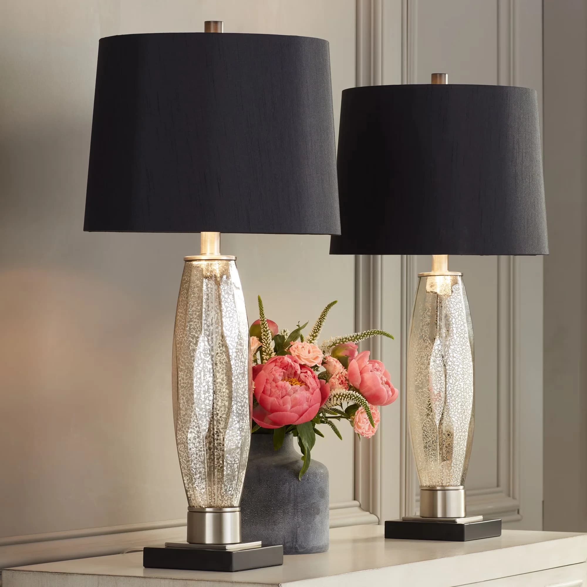 Compact Table Lamp with Incandescent, Modern - Silver Resin for Living Room, Bedroom Model 6F3033
