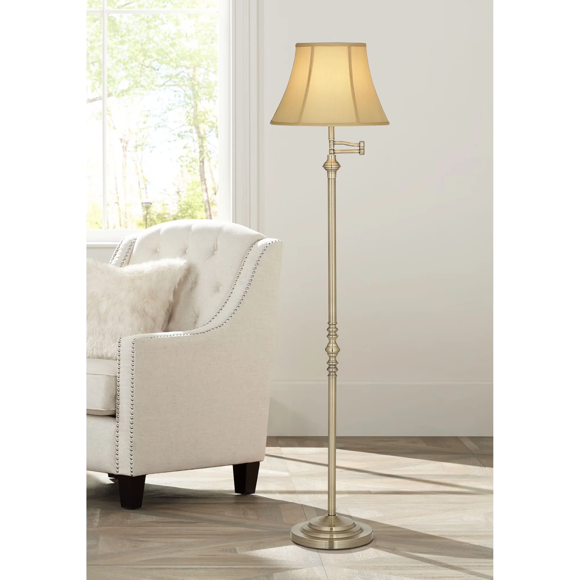 Floor Lamp Essential with LED, Adjustable Height - Gold Metal for Living Room, Bedroom Model B09DD4