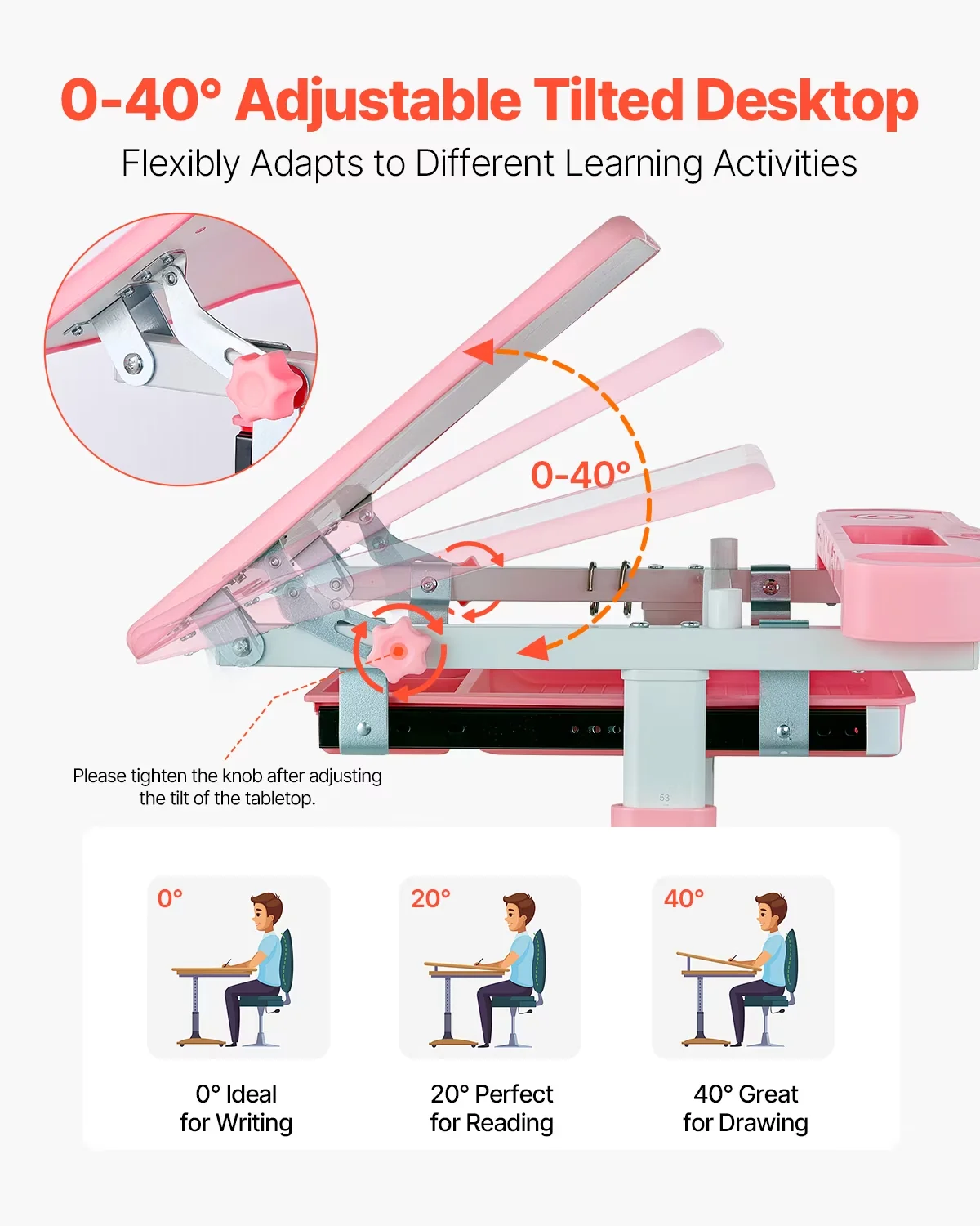 Lamp Set Premium with LED, Adjustable Height, Kids Study Chair and Desk - Pink Mdf Model 9671C5